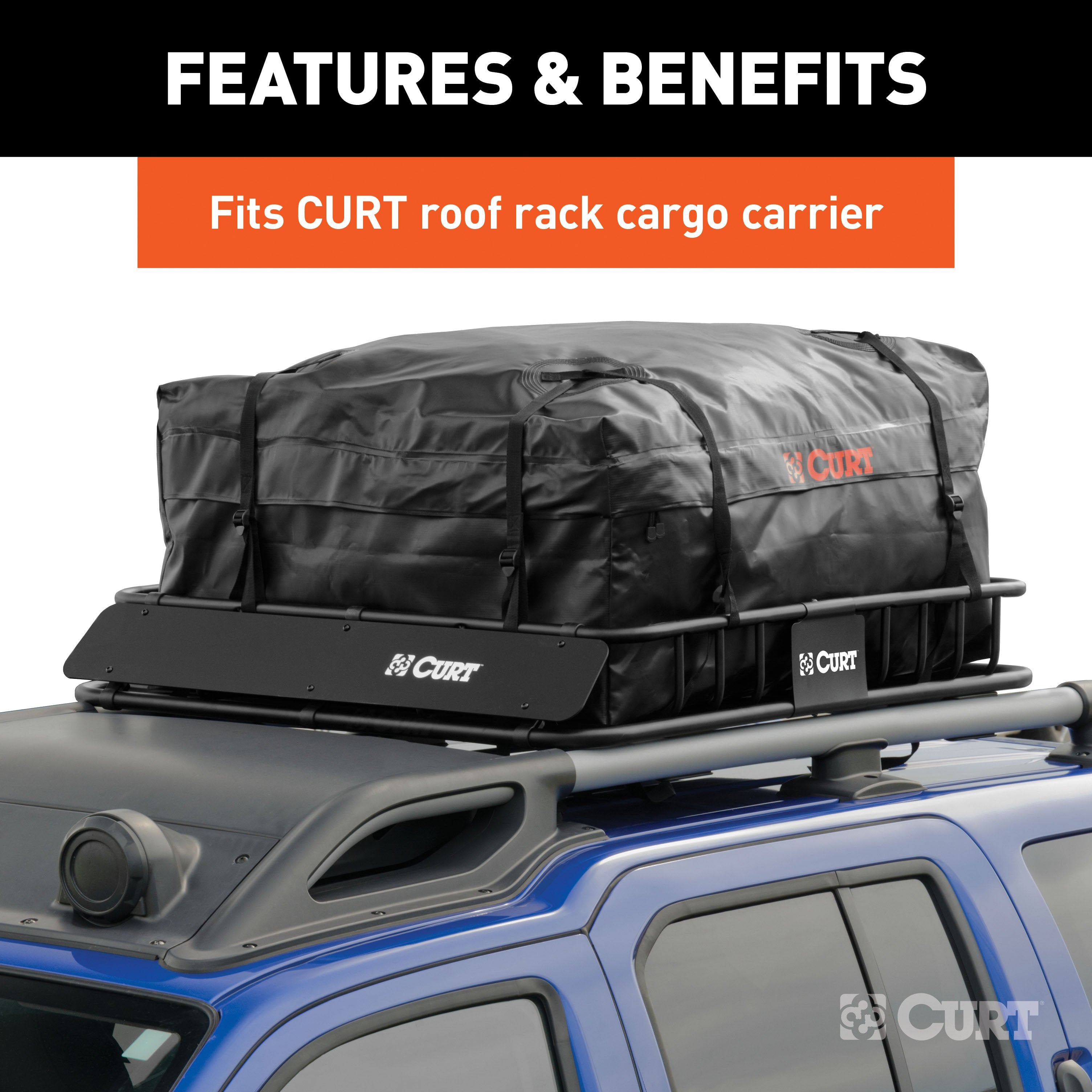 CURT 38 x 34 x 18-Inch Weather-Resistant Black Vinyl Cargo Bag for Roof Basket Model 18220