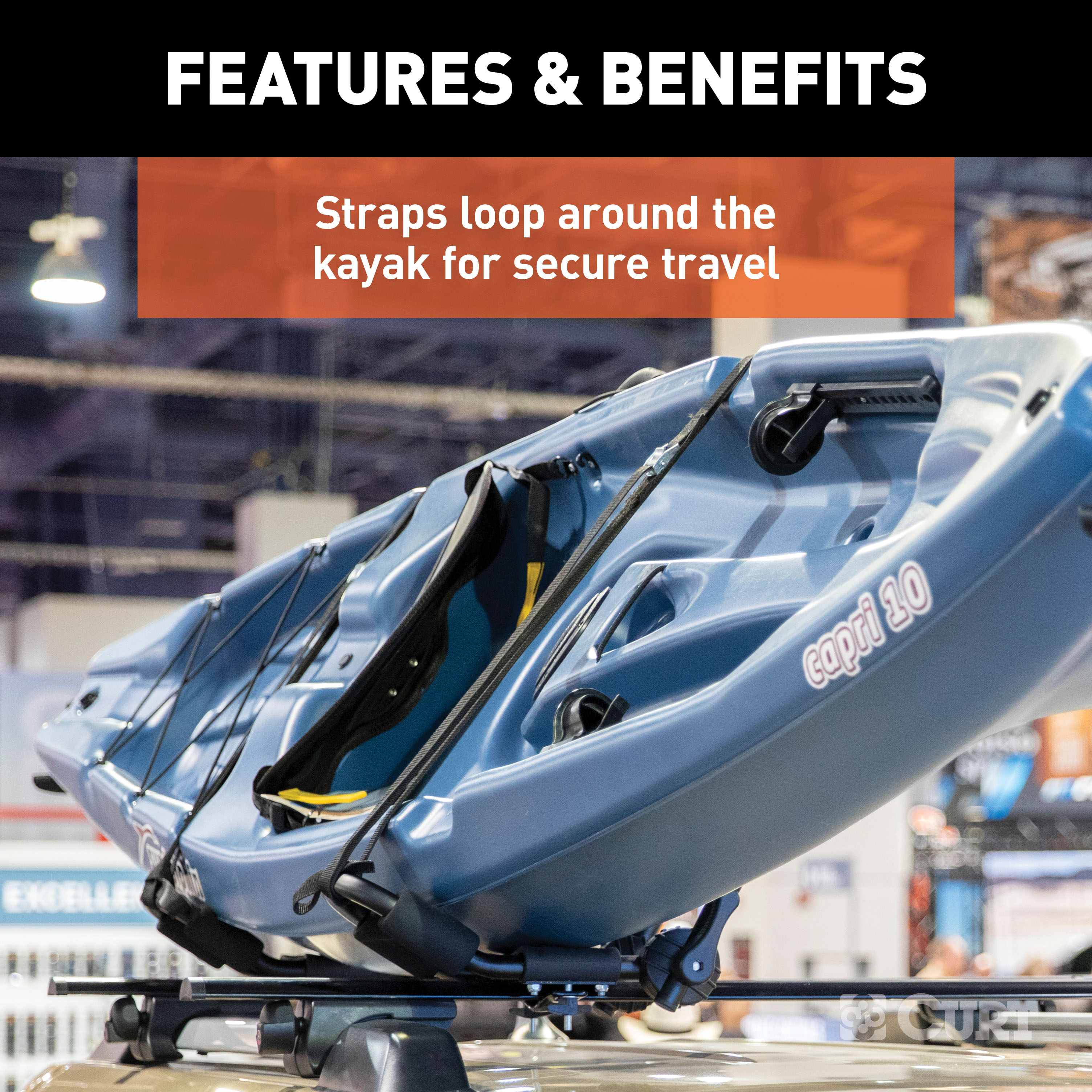 CURT Fully Adjustable Aluminum Universal Kayak Roof Rack Carrier, 2-Pack Model 18320