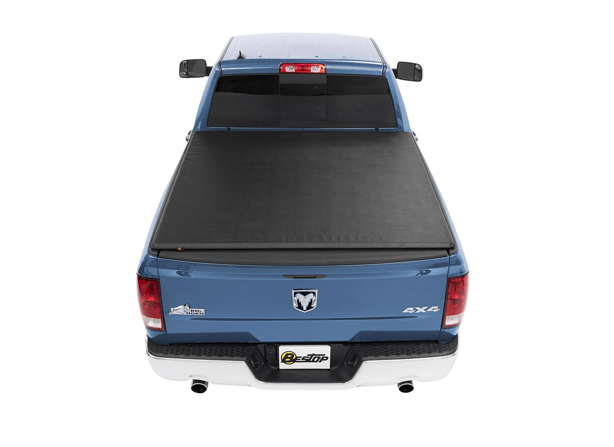 Soft Tri-Fold Tonneau Cover EZ Roll For Dodge 2002-2008 Ram 1500 6.5 Foot Black Tailgate Spoiler: Yes Bestop