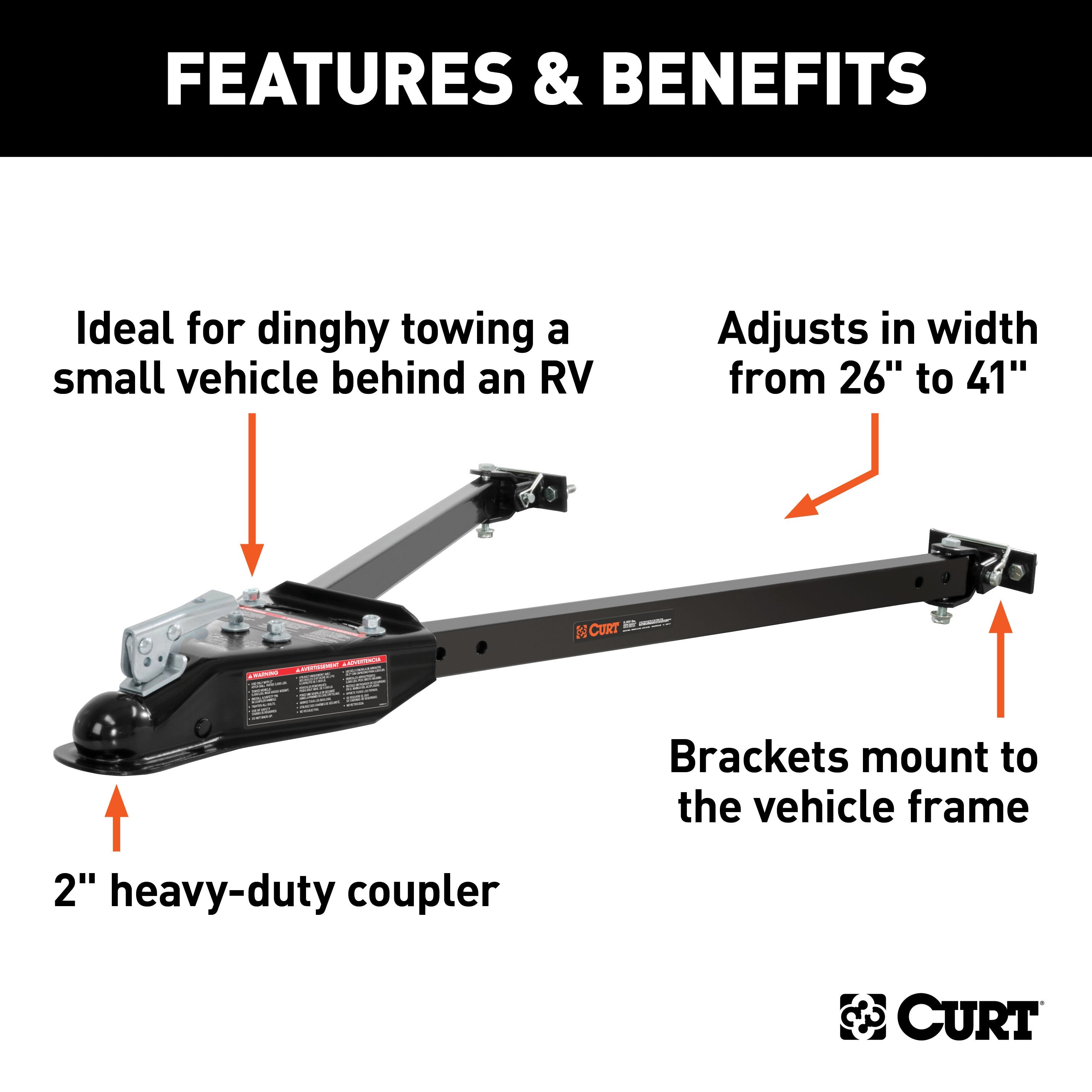 CURT Universal Car RV Tow Bars for Flat or Dinghy Towing, 5,000 lbs, 2-Inch Coupler Model 19745