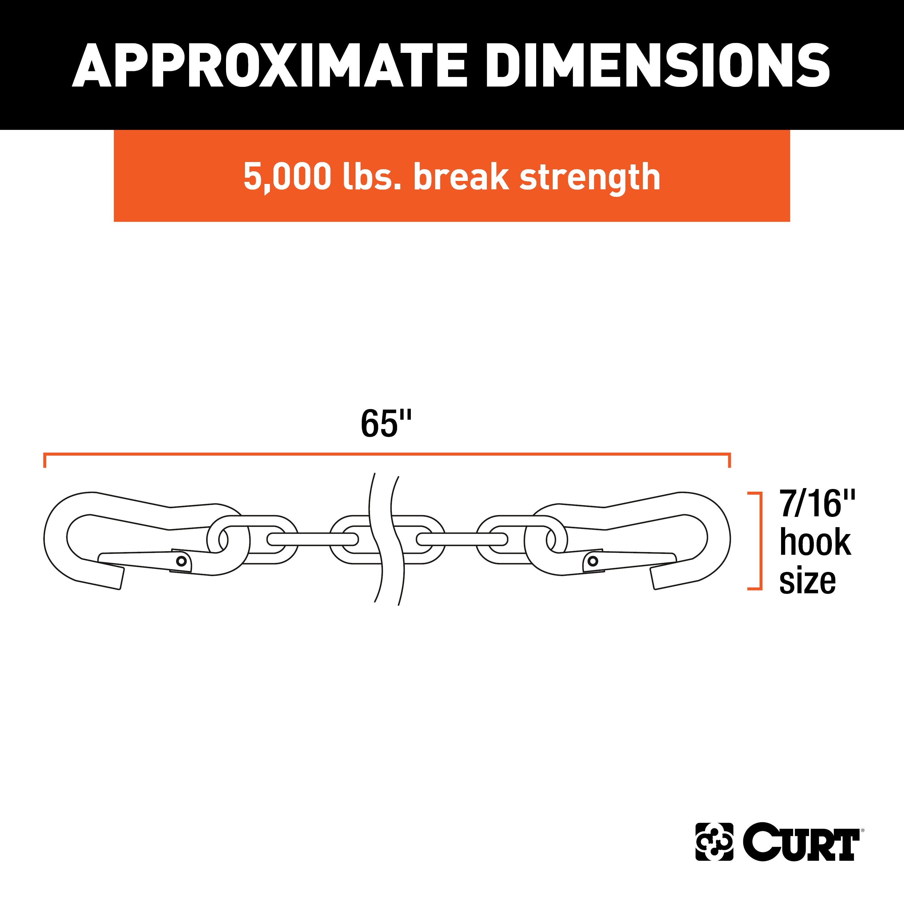 CURT 60-Inch Vinyl-Coated Trailer Safety Chains with 7/16-In Snap Hooks, 5,000 lbs Break Strength, 2-Pack Model 19749