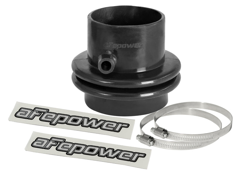 Black afe Magnum FORCE Intake Coupling Kit featuring a straight bellow design, clamps, and branded stickers for performance upgrades.