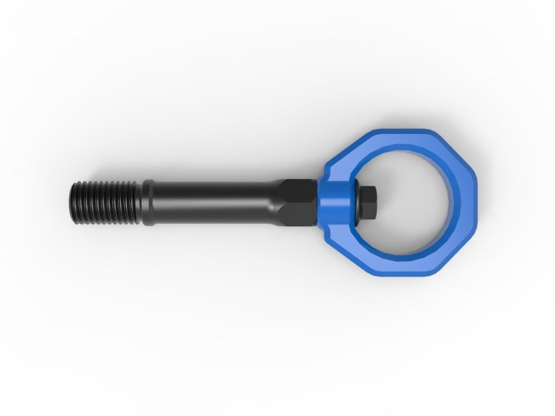 aFe CONTROL Tow Hook for Nissan Z 23-25 V6-3.0L, featuring a durable design with a blue handle for enhanced towing capability.