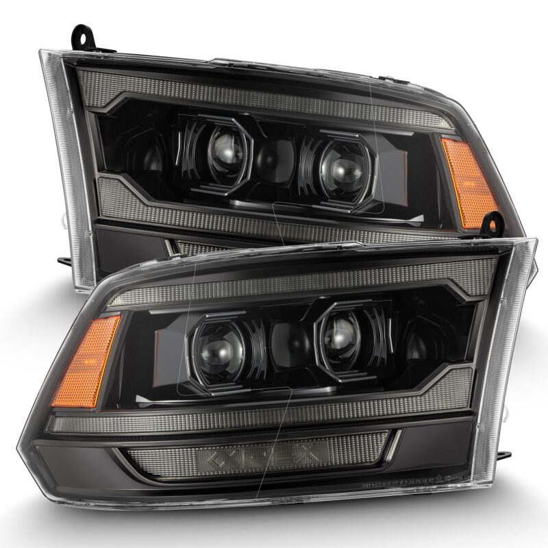 AlphaRex PRO-Series projector headlights for 2009-2018 RAM 1500 in alpha-black with sequential signals and DRL.