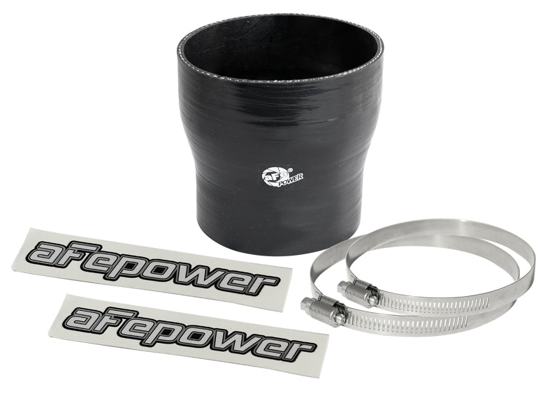 Black afe Magnum FORCE Intake Coupling Kit includes a straight coupler, two clamps, and stickers for enhanced performance.