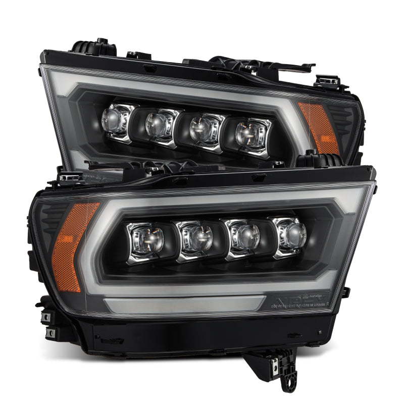 AlphaRex NOVA-Series projector headlights for 2019-2023 Dodge Ram 1500, featuring a sleek black design and advanced lighting.