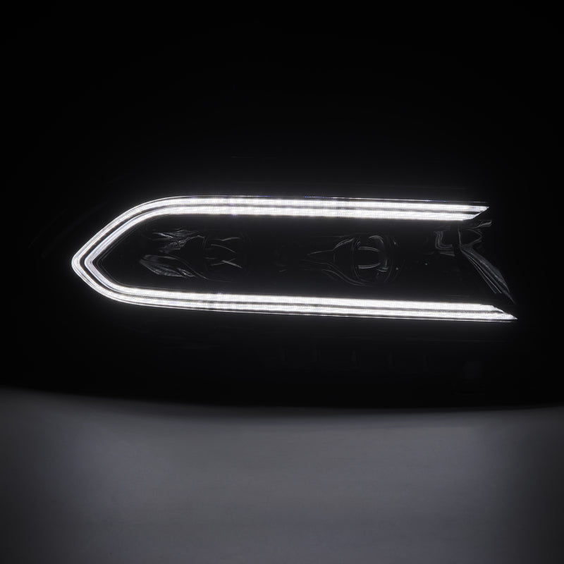 AlphaRex LUXX-Series LED projector headlights for 2015-2023 Dodge Charger with black housing and sequential signals.