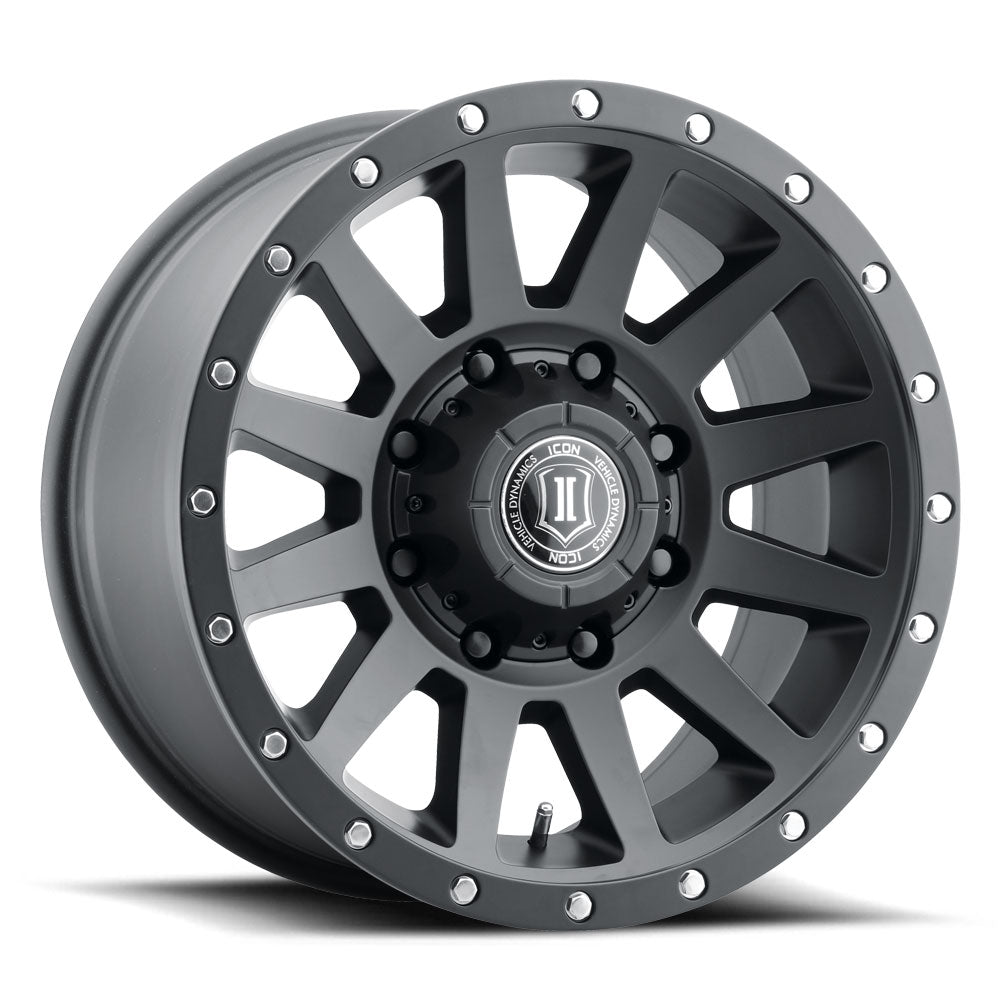 Compression HD 18 X 9 / 8 X 180 12MM Offset 5.5 Inch Backspace Satin Black, ICON Alloys