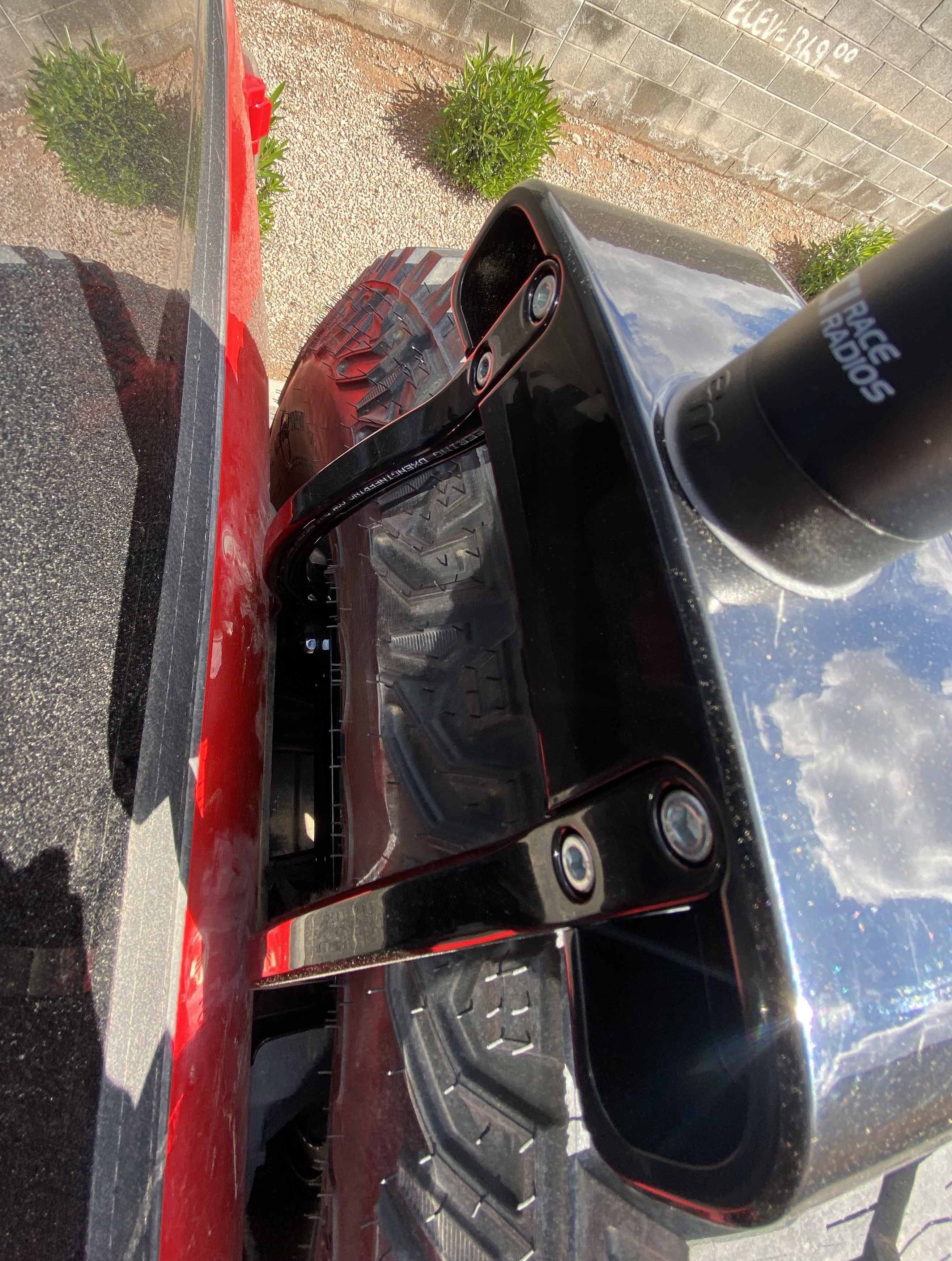 2021-25 Ford Bronco third brake light antenna mount for 35"/37" tires, featuring a sturdy black metal design.