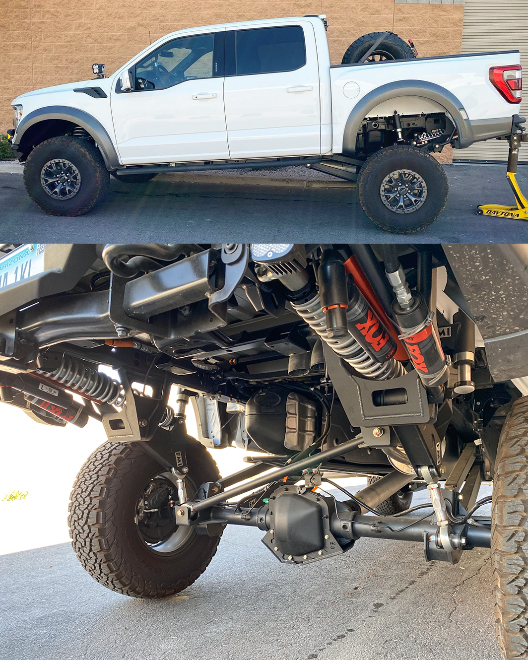 2021-2024 Raptor Long Travel Rear Suspension Kit showcasing 19 inches of travel on a modified Gen 3 Raptor truck.