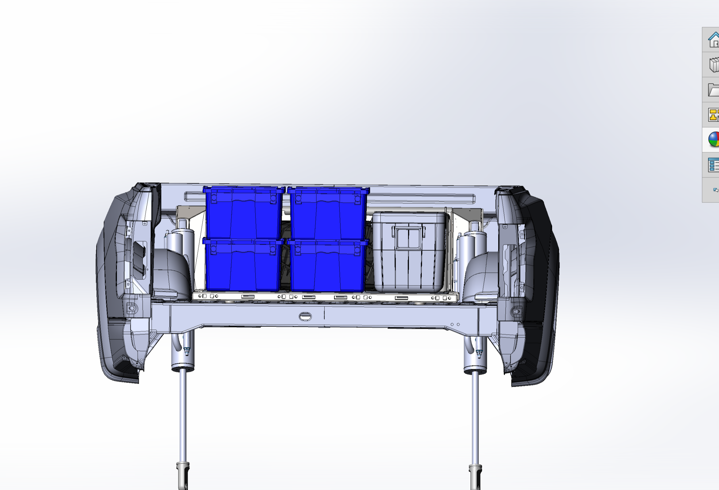 2021+ Raptor 5-Link Rear Bed Organizer designed for 3.0x16 coil over or 3.5x16 bypass shock with storage bins.