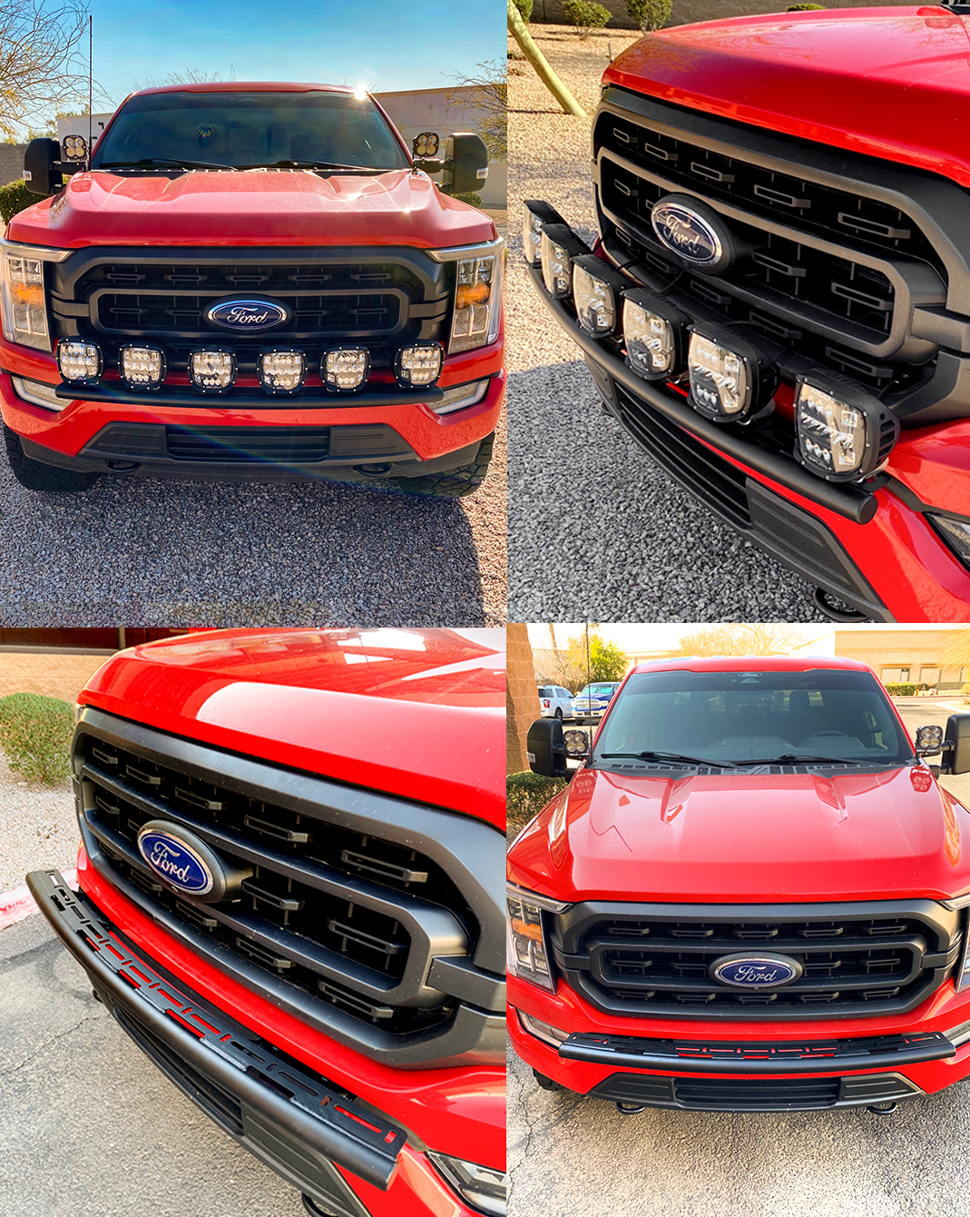 Front light mount for 2021-2023 Ford F150, designed for stock bumper, showcasing enhanced lighting options.