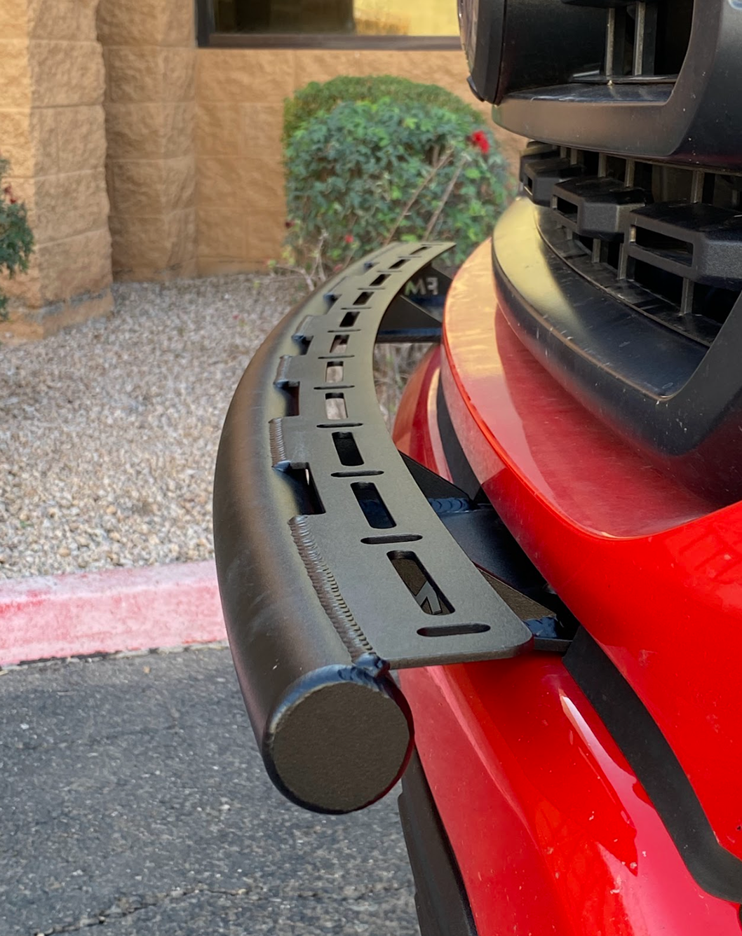 Front light mount for 2021-2023 Ford F150, designed for stock bumpers, showcasing robust construction and fit.