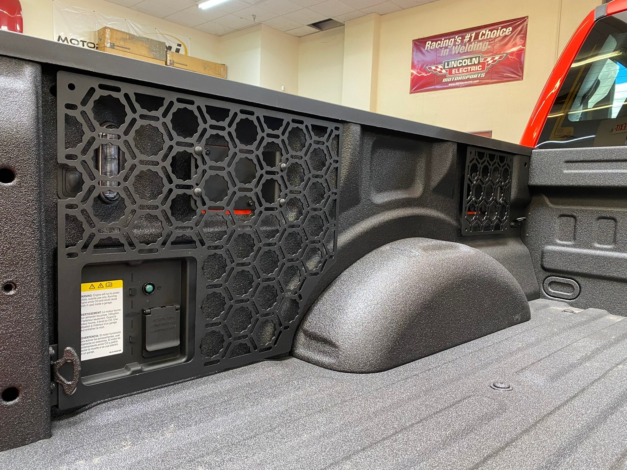 Bedside organizer panel kit for 2021-2023 Ford Raptor and F150, showcasing durable design and storage features.