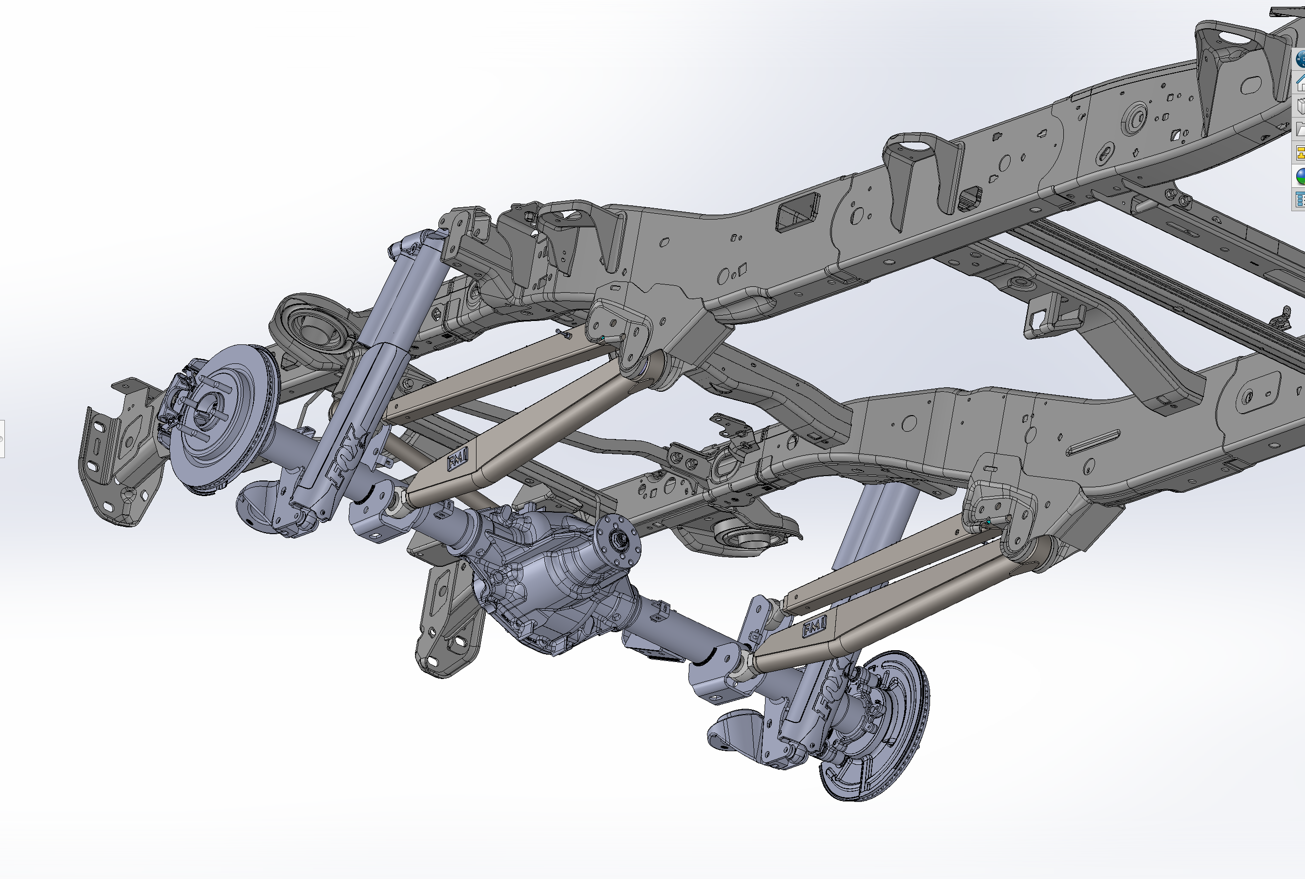Adjustable rear suspension kit for 2021 and newer Gen 3 Raptors, showcasing detailed frame and suspension components.