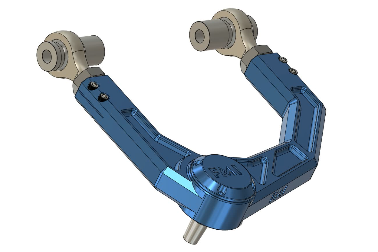 2024 Ranger Raptor billet upper control arm kit in blue, designed for stock length suspension upgrades and enhanced performance.