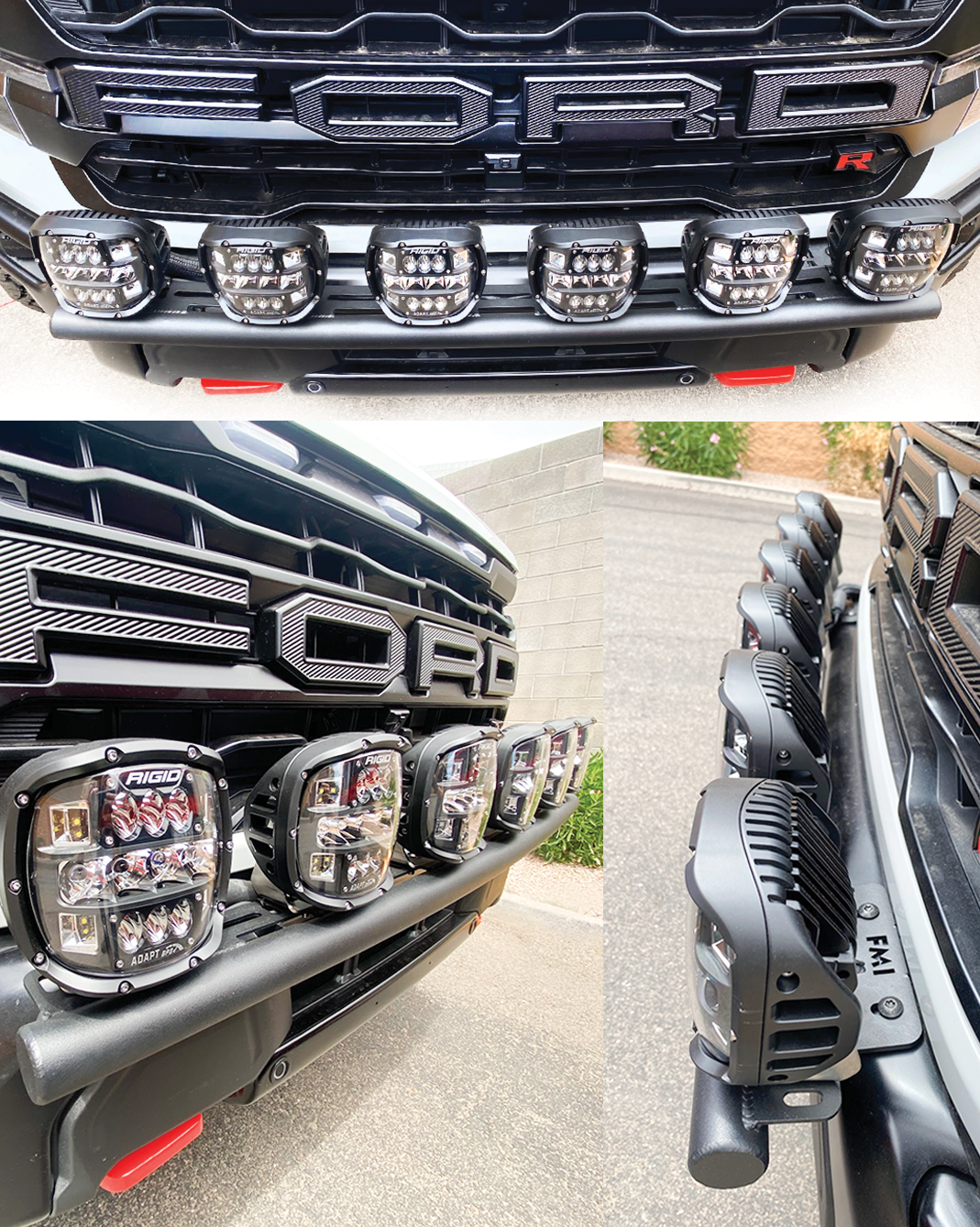 2024 Raptor Front Light Mount Kit for modular bumpers, showcasing versatile light installation options on a truck.