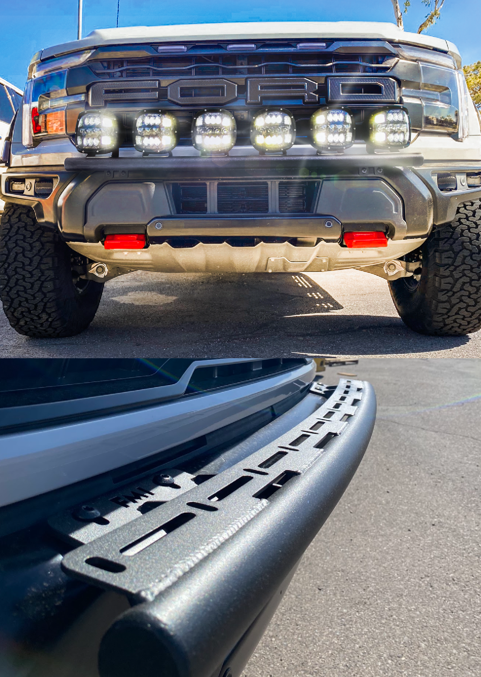 2024 Raptor Front Light Mount Kit for modular bumpers, compatible with various light types for enhanced visibility.