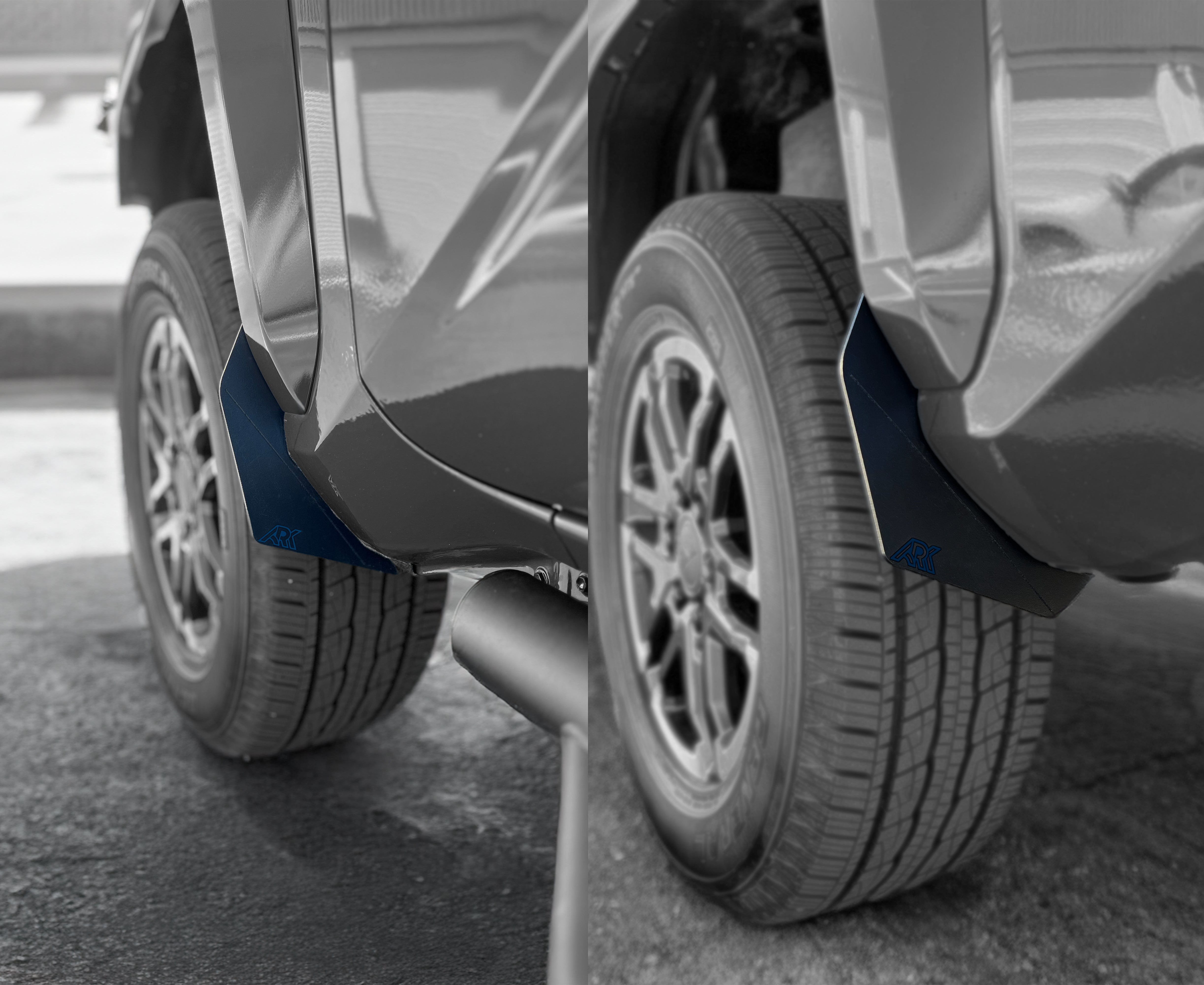 2024+ Toyota Tacoma TriXpoly splash guards and mudflap micros installed, enhancing protection and style for off-road adventures.