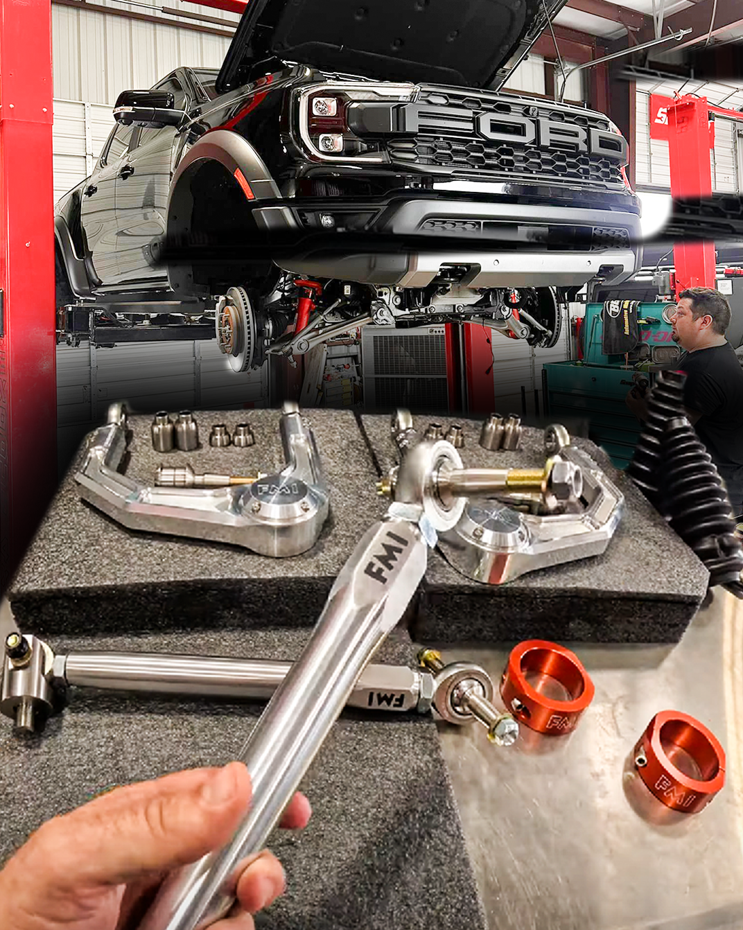 2024 Ranger Raptor Billet Tie Rod Kit displayed with installation process, showcasing high-quality offroad components.
