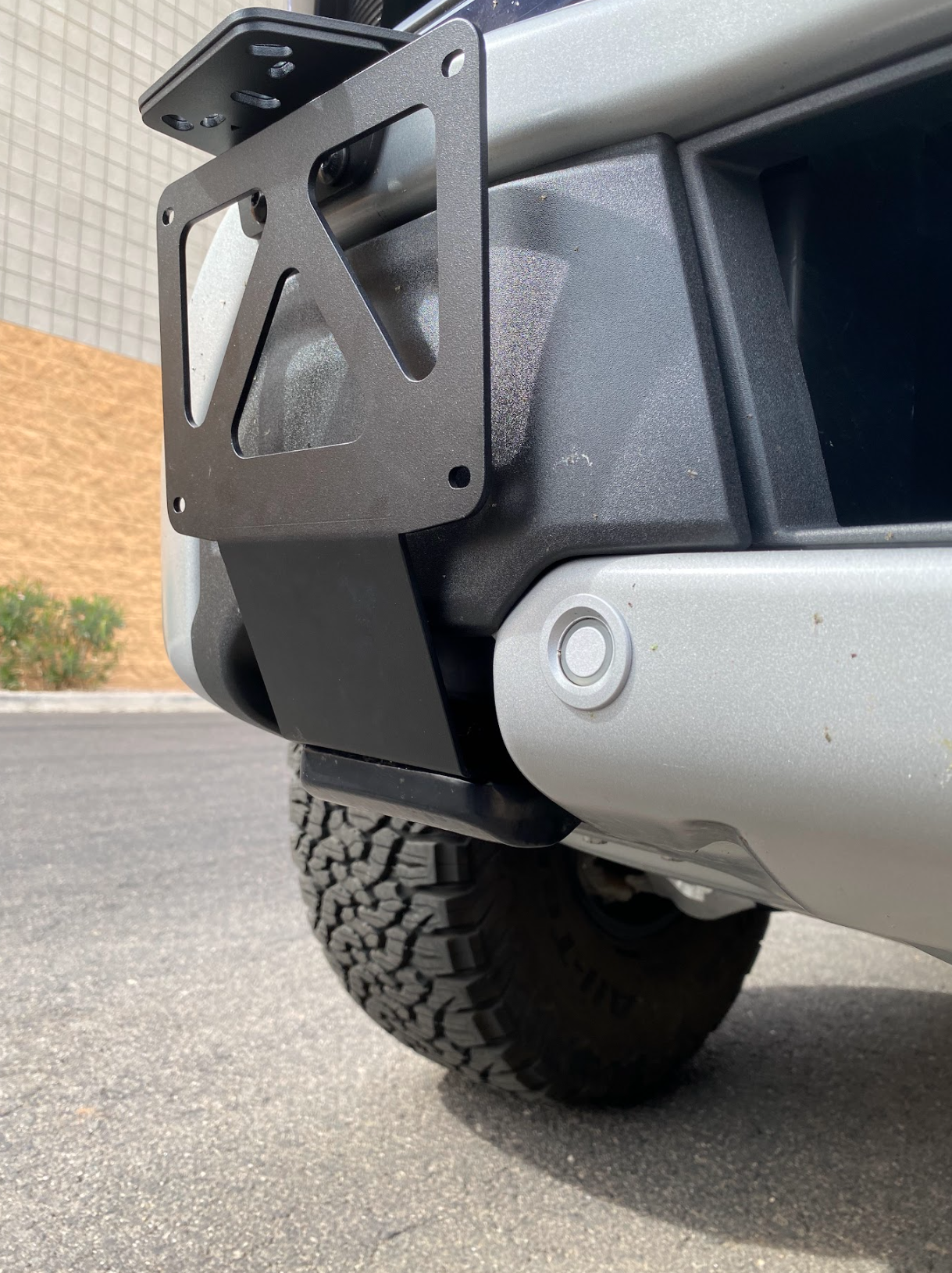 Front tow hook license plate mount for 2024+ Gen 3.5 Raptor, showcasing sturdy design and compatibility with offroad vehicles.