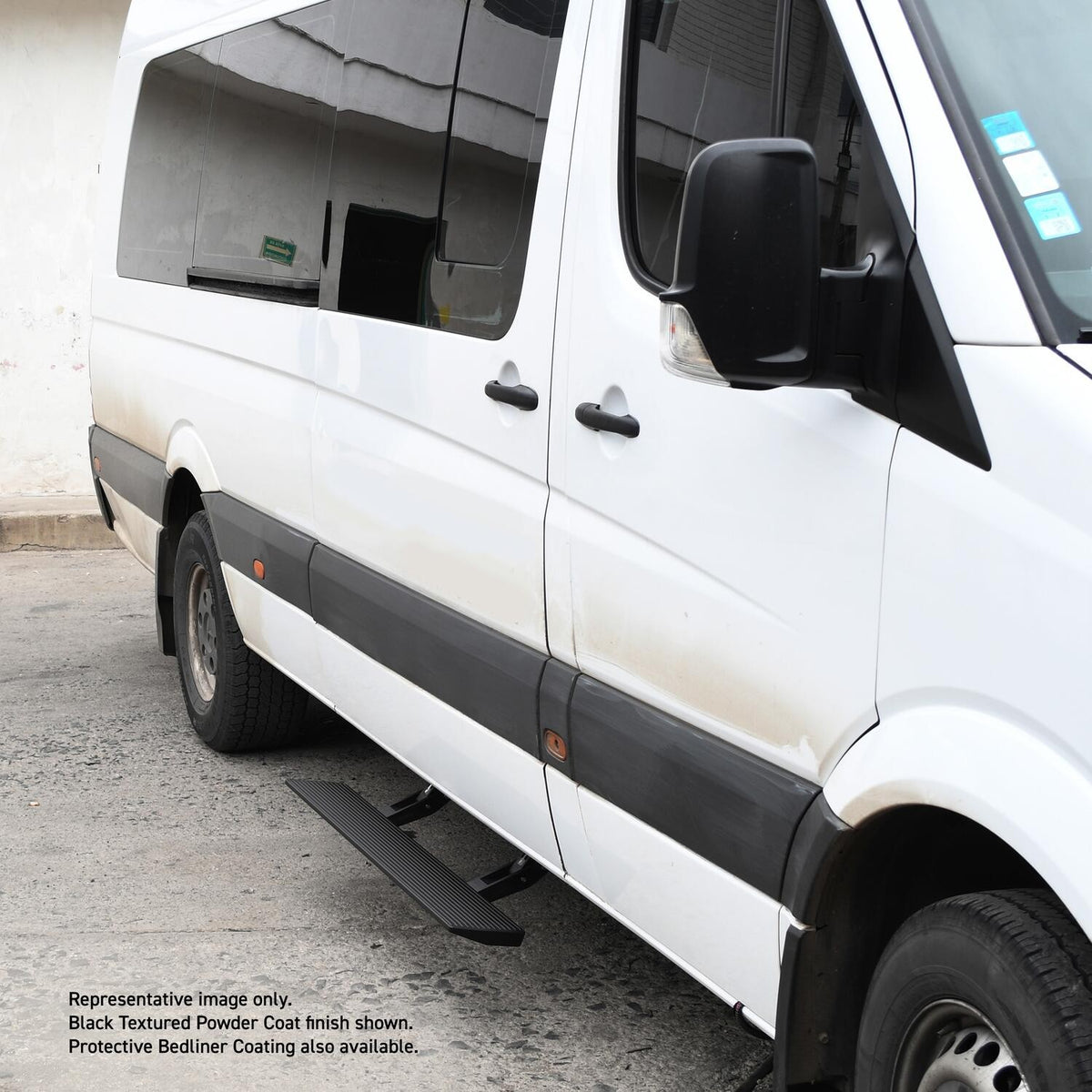 RealTruck VoltStep Electric Running Board Kit Protective Bedliner Coating 2013-2018 Mercedes-Benz Sprinter 2500/3500 Go Rhino