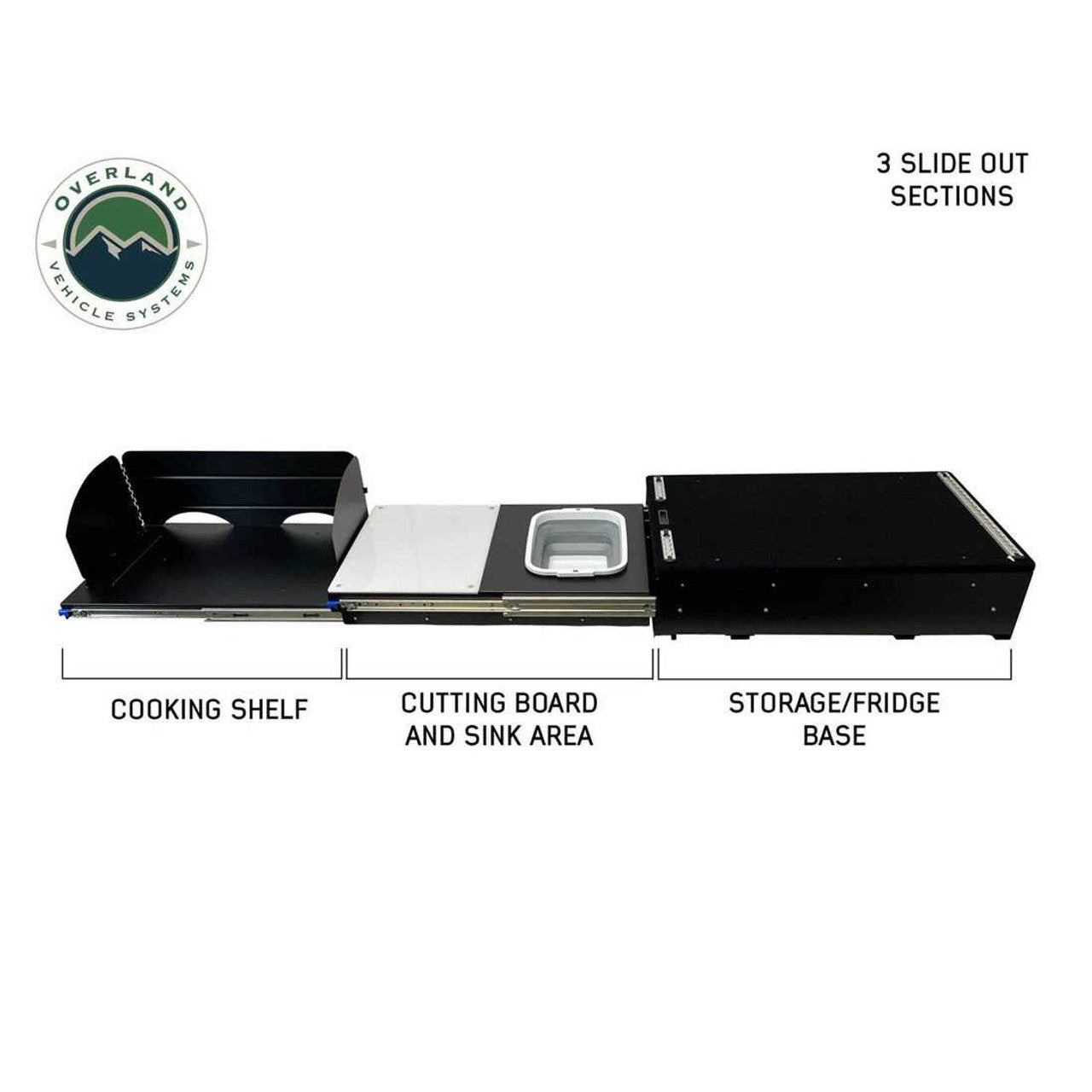 Cargo Box Kitchen With Slide Out Sink, Cooking Shelve and Slide Out Work Station Overland Vehicle Systems