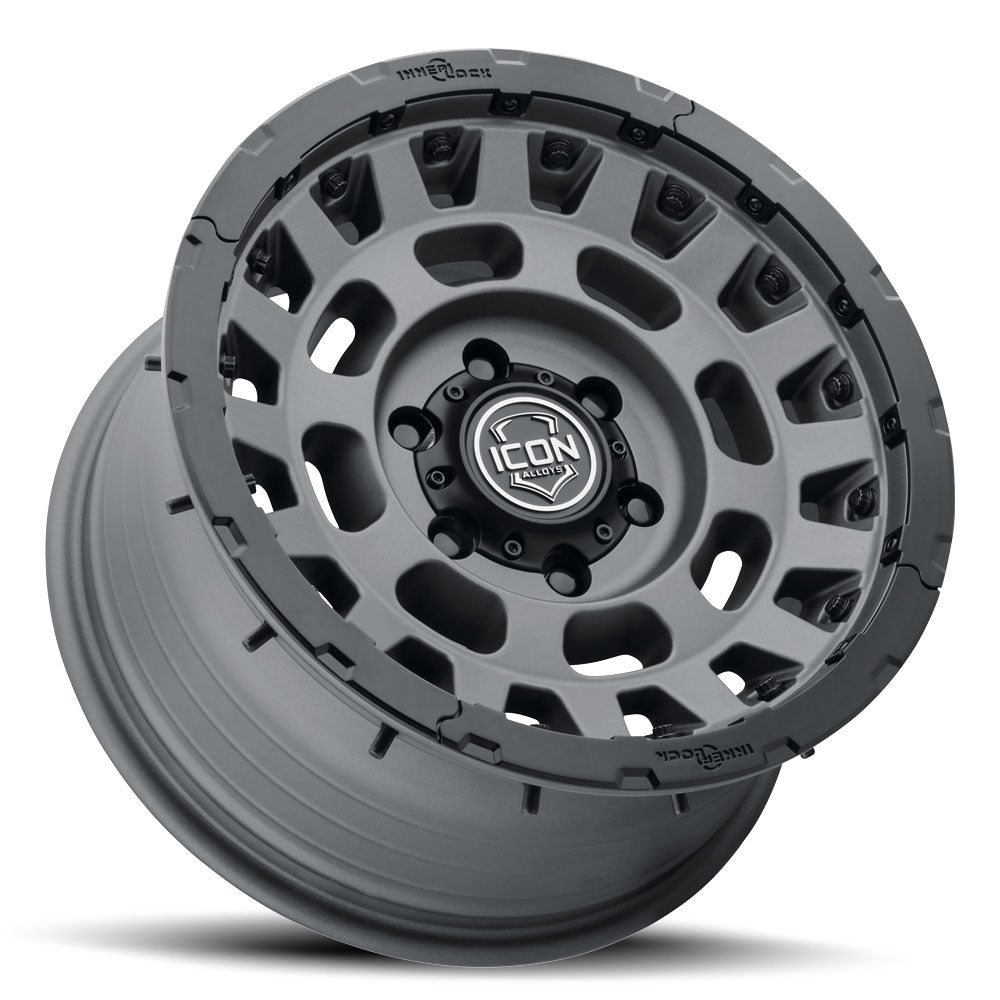Hammer Pro 17 X 8.5 / 5 X 5 -6MM Offset 4.5 Inch Back Space Charcoal W/ Black Ring, ICON Alloys