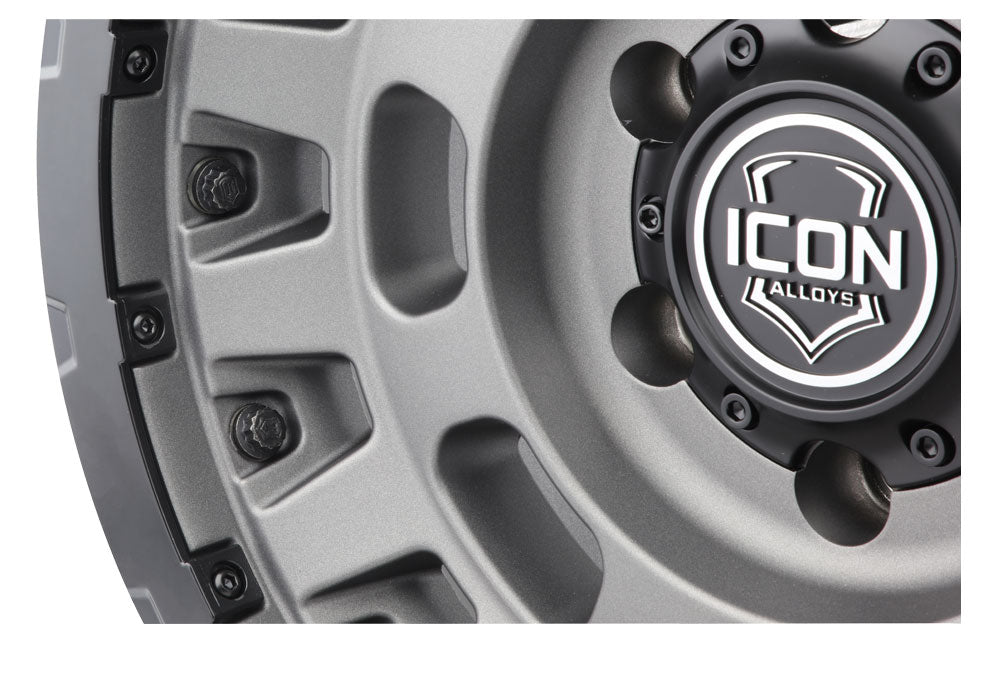 Hammer Pro 17 X 8.5 / 5 X 5 -6MM Offset 4.5 Inch Back Space Charcoal W/ Black Ring, ICON Alloys