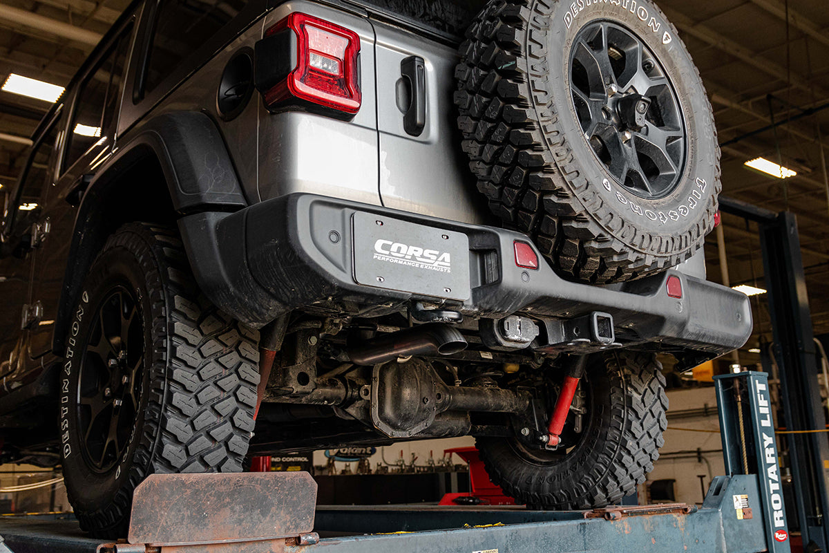 2.75 Inch Cat-Back Single Rear Exit with Turn Down Tip 18-25 Jeep Wrangler JLU 118.4 Inch Wheel Base Corsa Performance