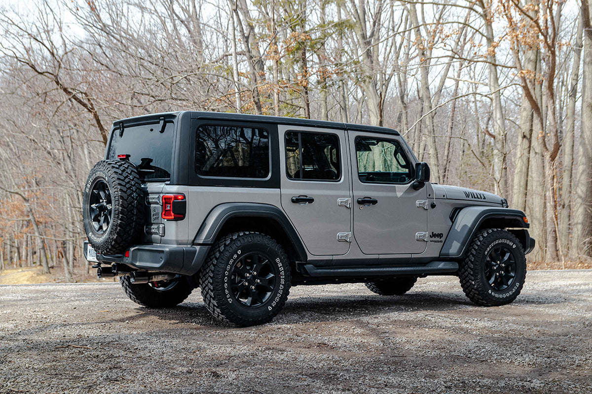2.75 Inch Cat-Back Dual Rear Exit with Single 4.0 Inch Polished Flat Cut Tips 18-25 Jeep Wrangler JLU 118.4 Inch Wheel Base Corsa Performance