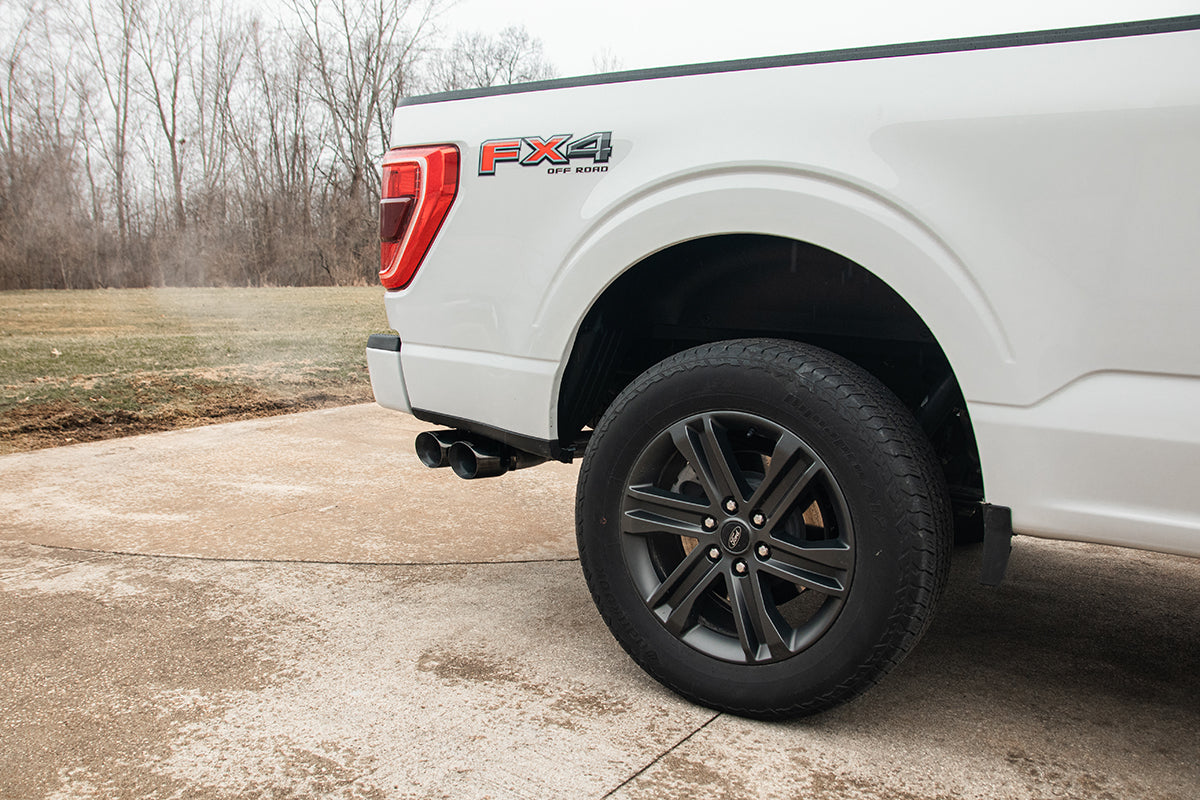 3.0 Inch Front of Tire Exit Catback Exhaust System with Twin 3.5 Inch Pro Series Tips 21-25 Ford F-150 122 Inch Wheel Base Corsa Performance