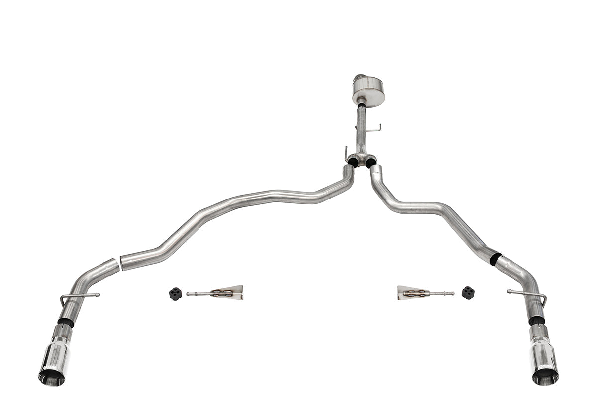 3.0 Inch Dual Rear Exit Catback Exhaust System with Flat Cut 4.0 Inch Dual Wall Tips 21-25 Ford F-150 122 Inch Wheel Base Corsa Performance
