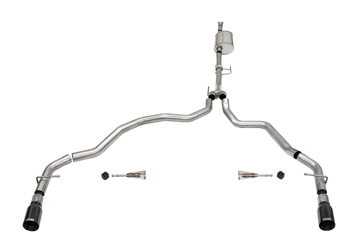 3.0 Inch Dual Rear Exit Catback Exhaust System with Flat Cut 4.0 Inch Dual Wall Black Tips 21-25 Ford F-150 EcoBoost 145 Inch Wheel Base Corsa Performance