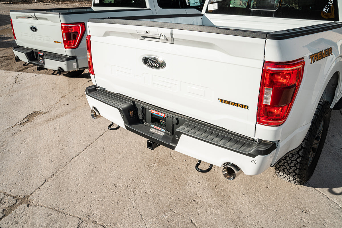 3.0 Inch to 2.75 Inch Dual Rear Exit Cat-back Exhaust System with 4.0 Inch Black PVD Straight Cut Tips Xtreme Sound Level 22-25 Ford F-150 Tremor 145 Inch Wheel Base Corsa Performance