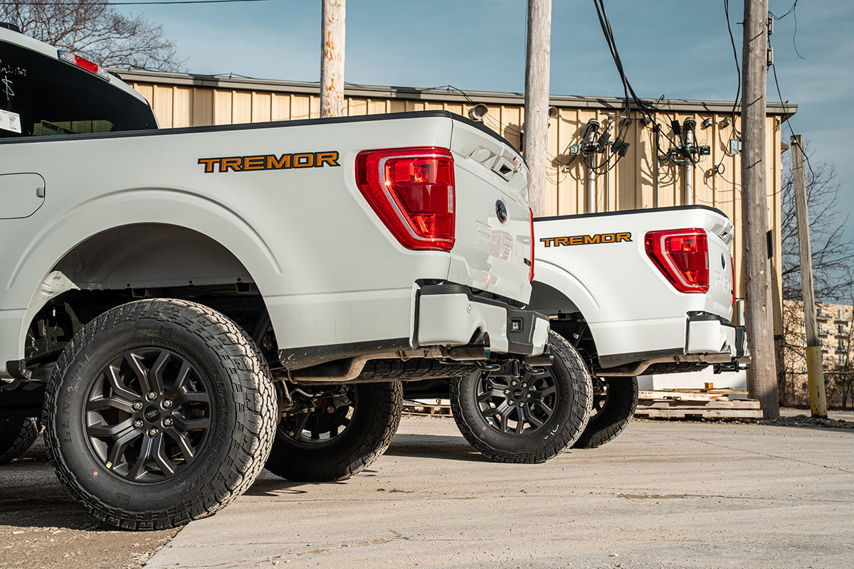3.0 Inch to 2.75 Inch Dual Rear Exit Cat-back Exhaust System with 4.0 Inch Black PVD Straight Cut Tips Xtreme Sound Level 22-25 Ford F-150 Tremor 145 Inch Wheel Base Corsa Performance