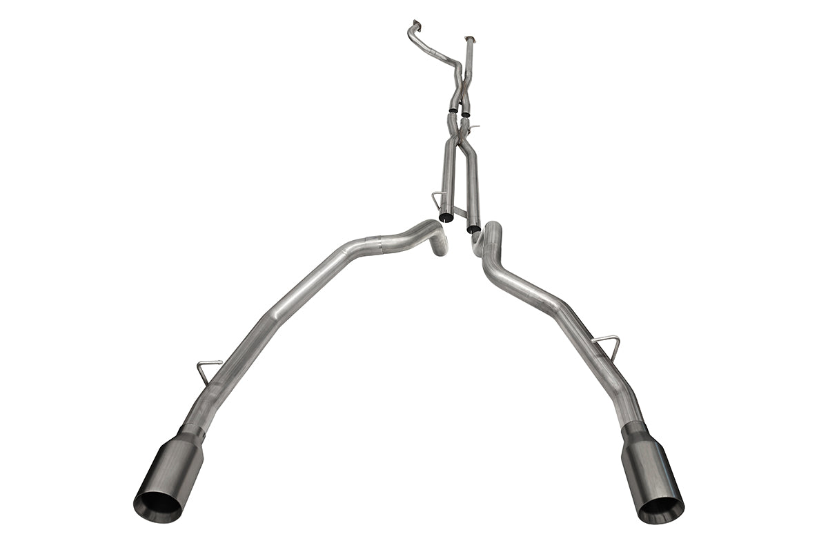 3.0 Inch Dual Rear Exit Catback Exhaust System with Flat Cut 5.0 Inch Dual Wall Gunmetal Tips 21-24 Dodge RAM TRX 144.6 Inch Wheel Base Corsa Performance