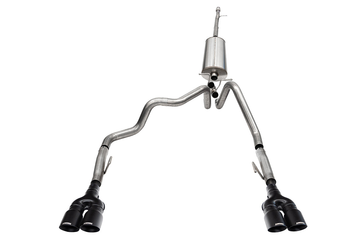 3.0 Inch Dual Rear Exit Cat-Back Exhaust System with Twin 4.0 Inch Black Powder Coat Tips 22-24 Chevrolet Silverado ZR2/22-23 GMC Sierra AT4X 147.5 Inch Wheel Base Corsa Performance