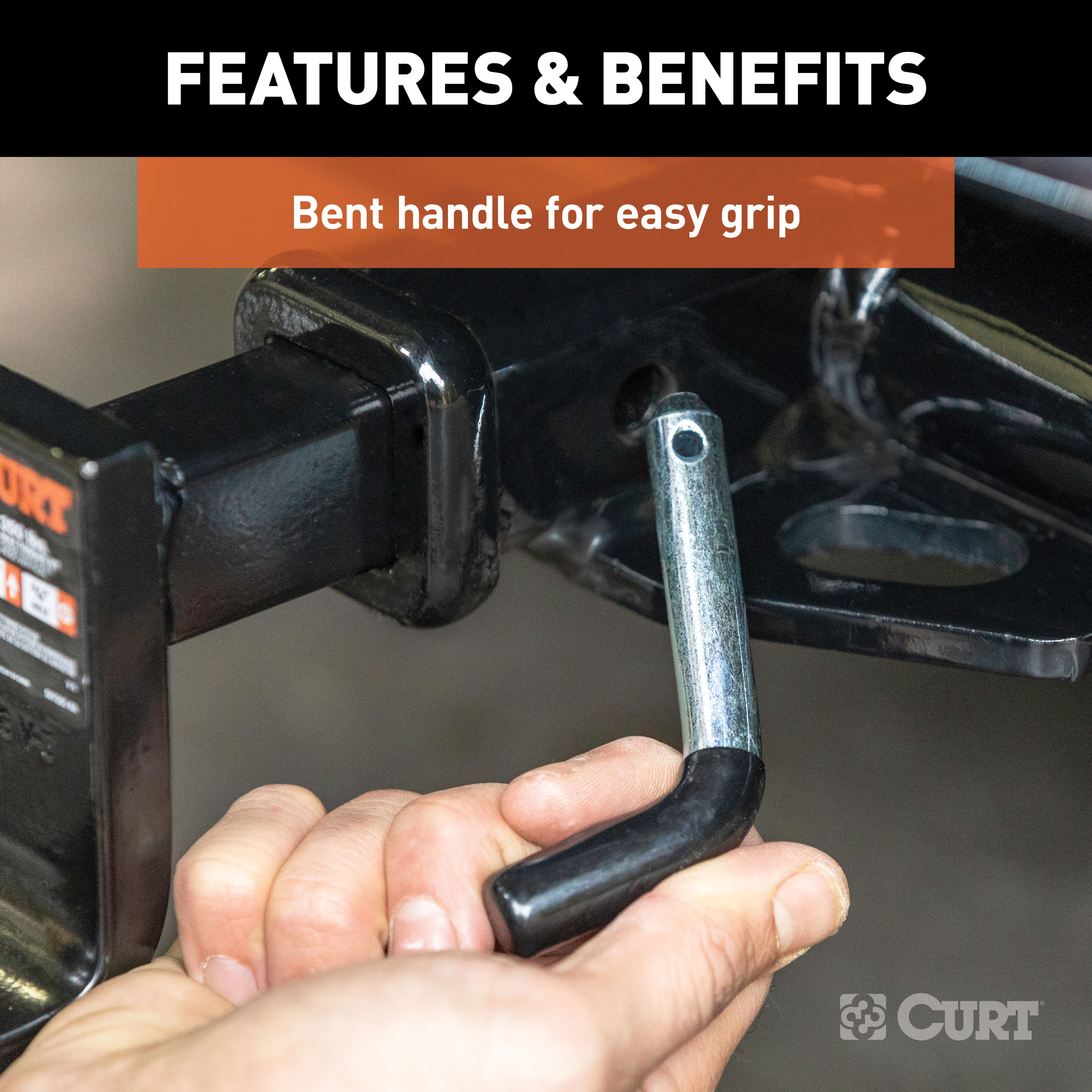 CURT Trailer Hitch Pin & Clip with Vinyl-Coated Grip, 1/2-Inch Diameter, Fits 1-1/4-Inch Receiver Model 21410