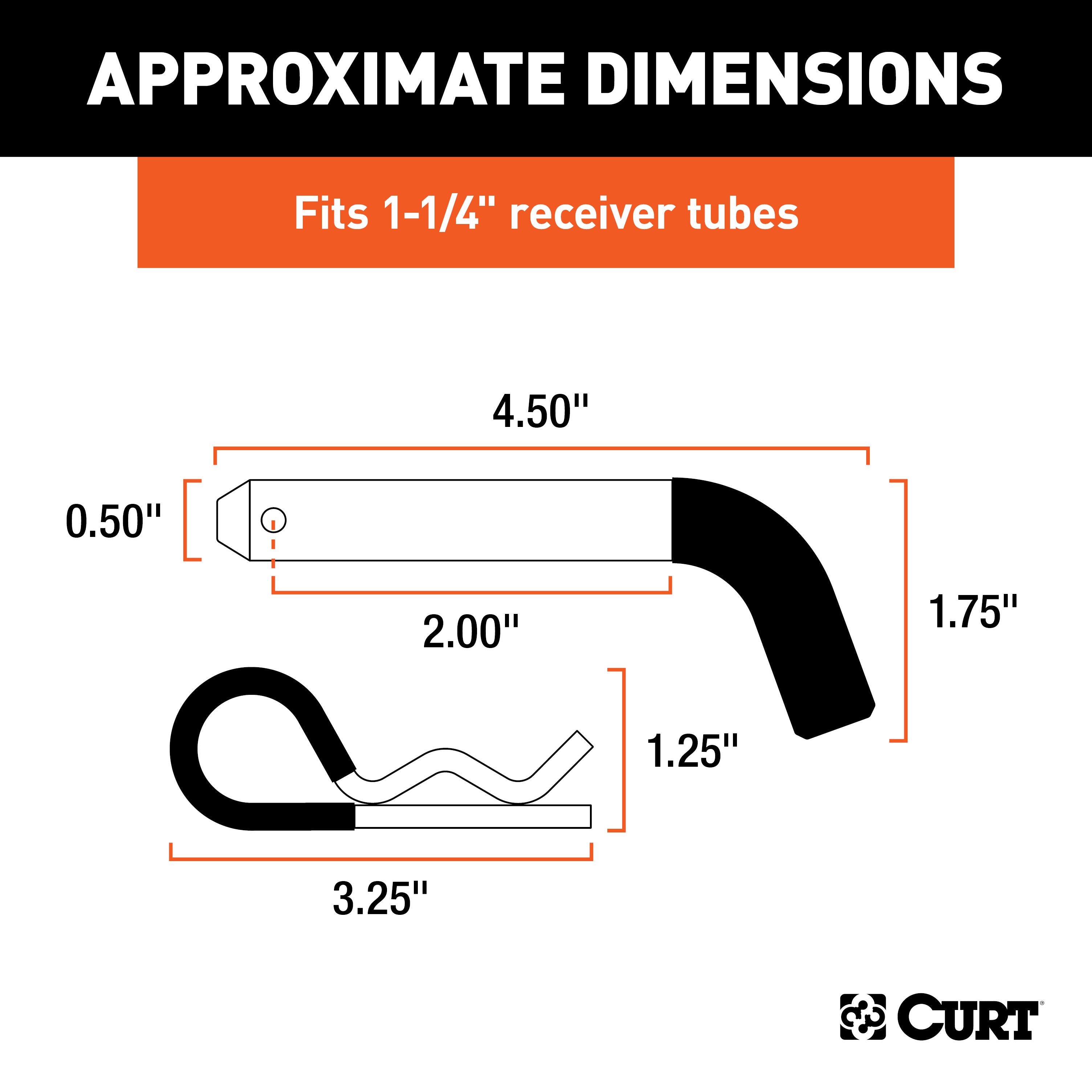 CURT Trailer Hitch Pin & Clip with Vinyl-Coated Grip, 1/2-Inch Diameter, Fits 1-1/4-Inch Receiver Model 21411