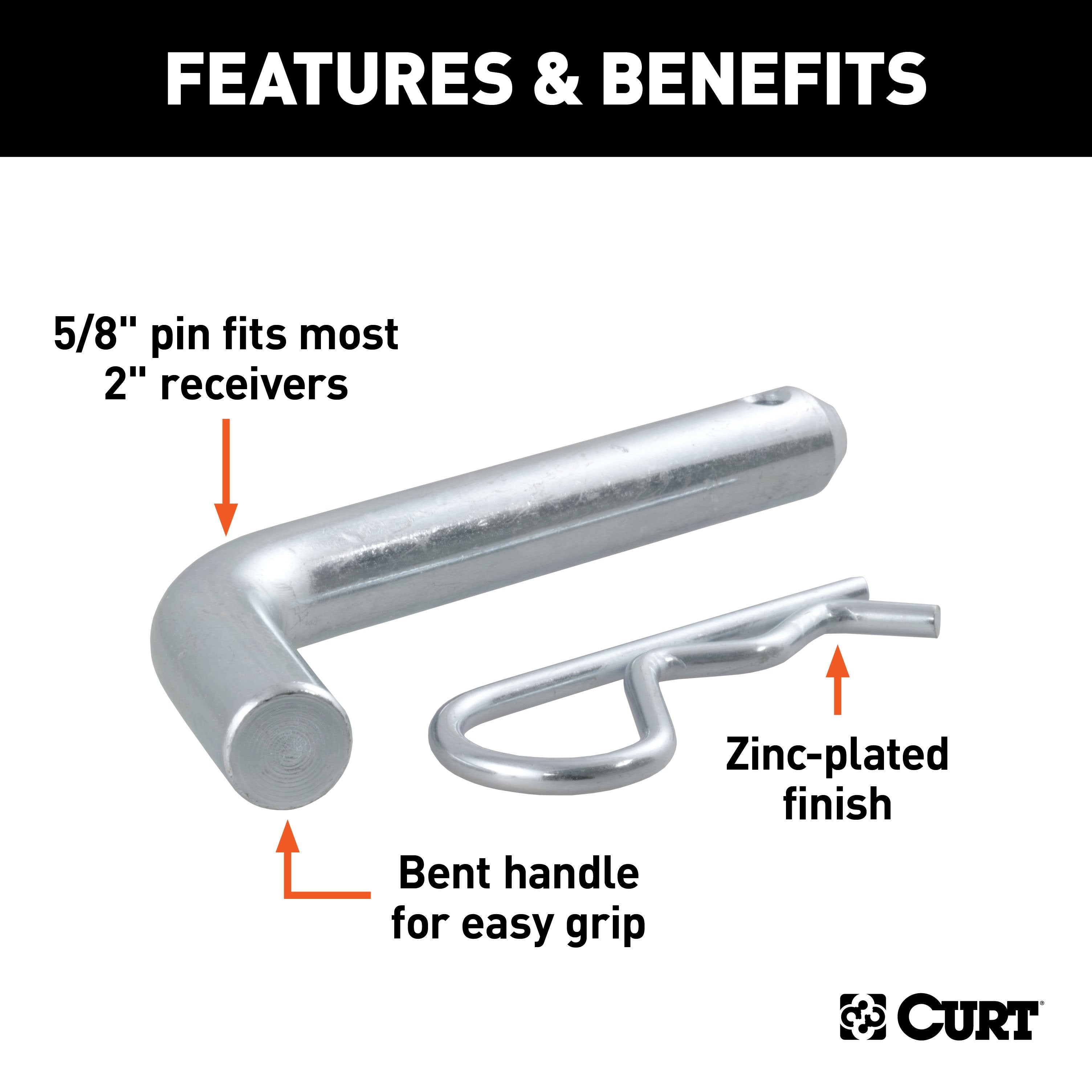 CURT Trailer Hitch Pin & Clip, 5/8-Inch Diameter, Fits 2-Inch Receiver Model 21501