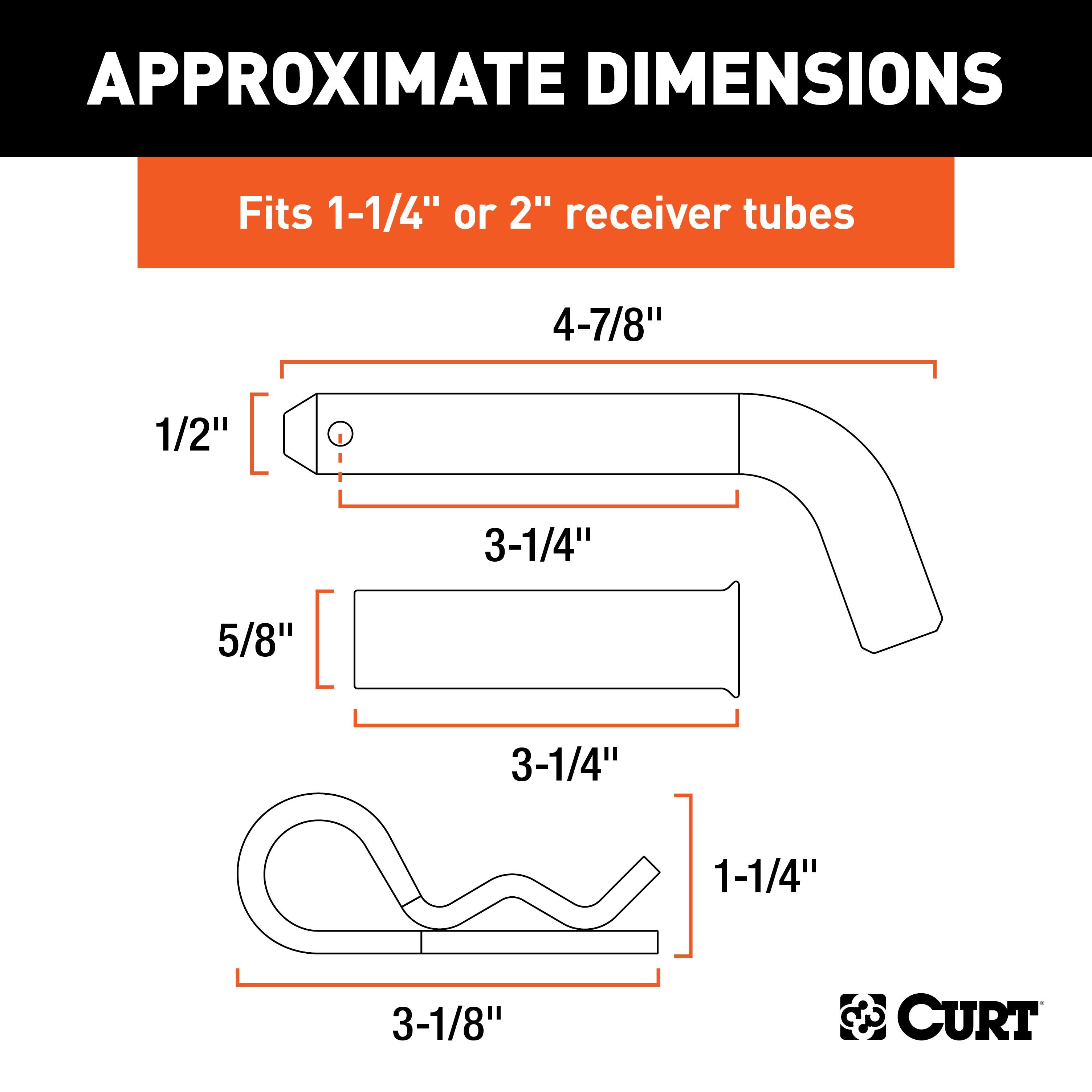 CURT Trailer Hitch Pin & Clip, 1/2-Inch Diameter with 5/8-Inch Adapter, Fits 1-1/4 or 2-Inch Receiver Model 21502