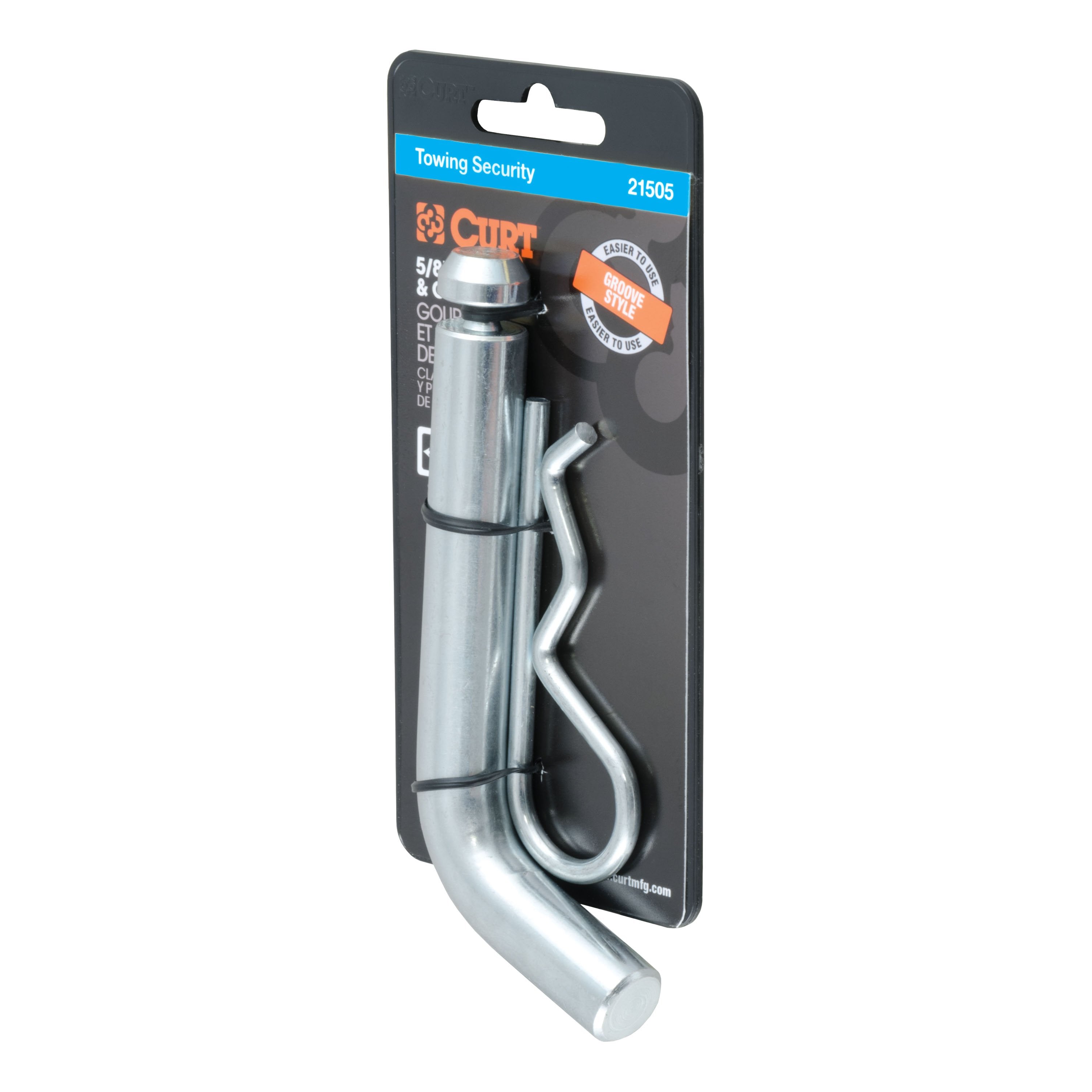 CURT Trailer Hitch Pin & Clip with Grooved Head, 5/8-Inch Diameter, Fits 2-Inch Receiver Model 21505
