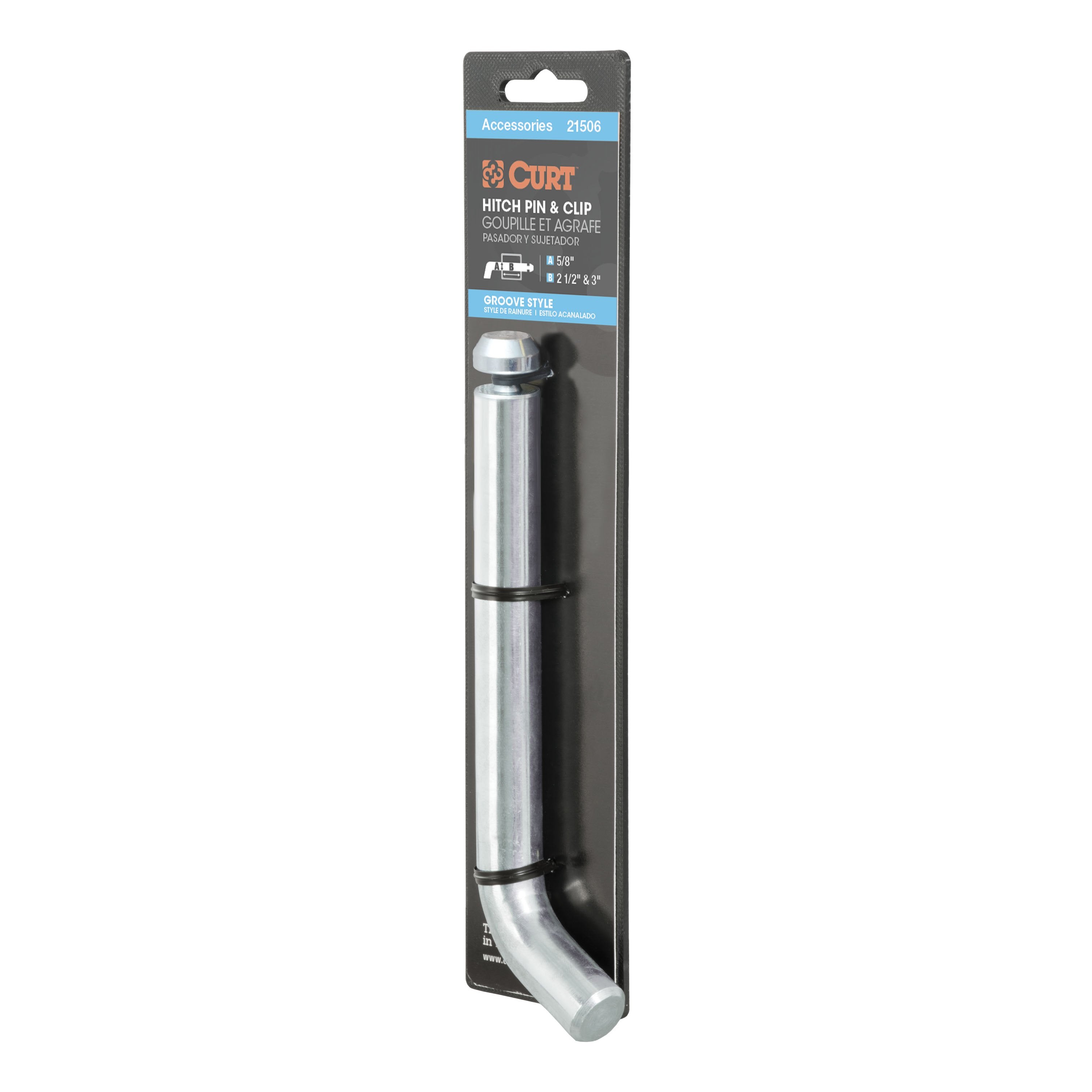 CURT Heavy-Duty Trailer Hitch Pin & Clip with Grooved Head, 5/8-Inch Diameter, Fits 2-1/2 or 3-Inch Receiver Model 21506