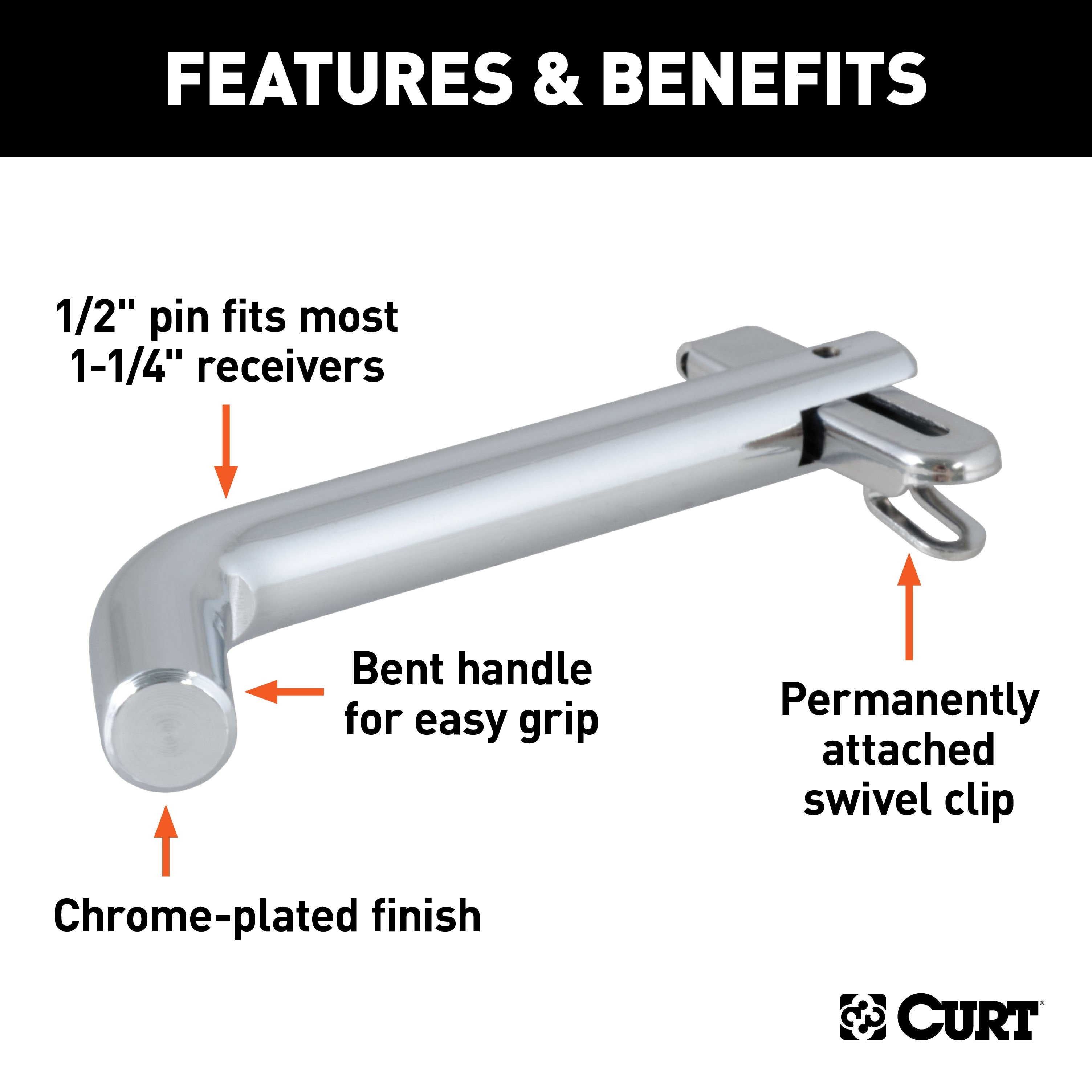 CURT Swivel Trailer Hitch Pin, 1/2-Inch Diameter, Fits 1-1/4-Inch Receiver Model 21541