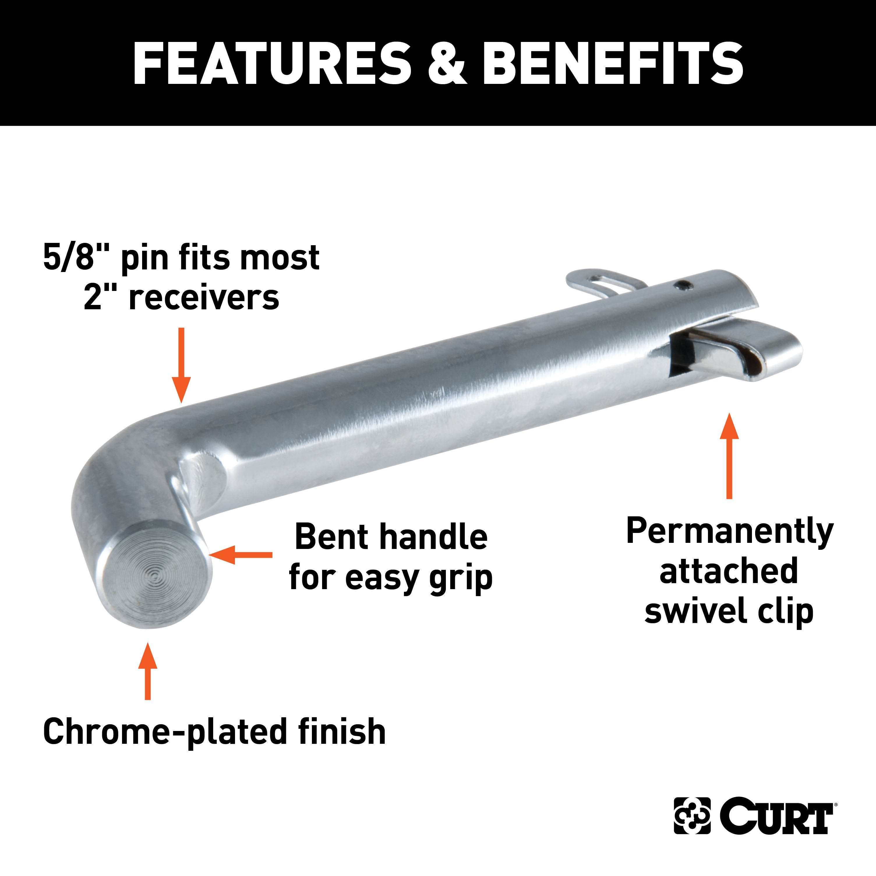CURT Swivel Trailer Hitch Pin, 5/8-Inch Diameter, Fits 2-Inch Receiver Model 21551