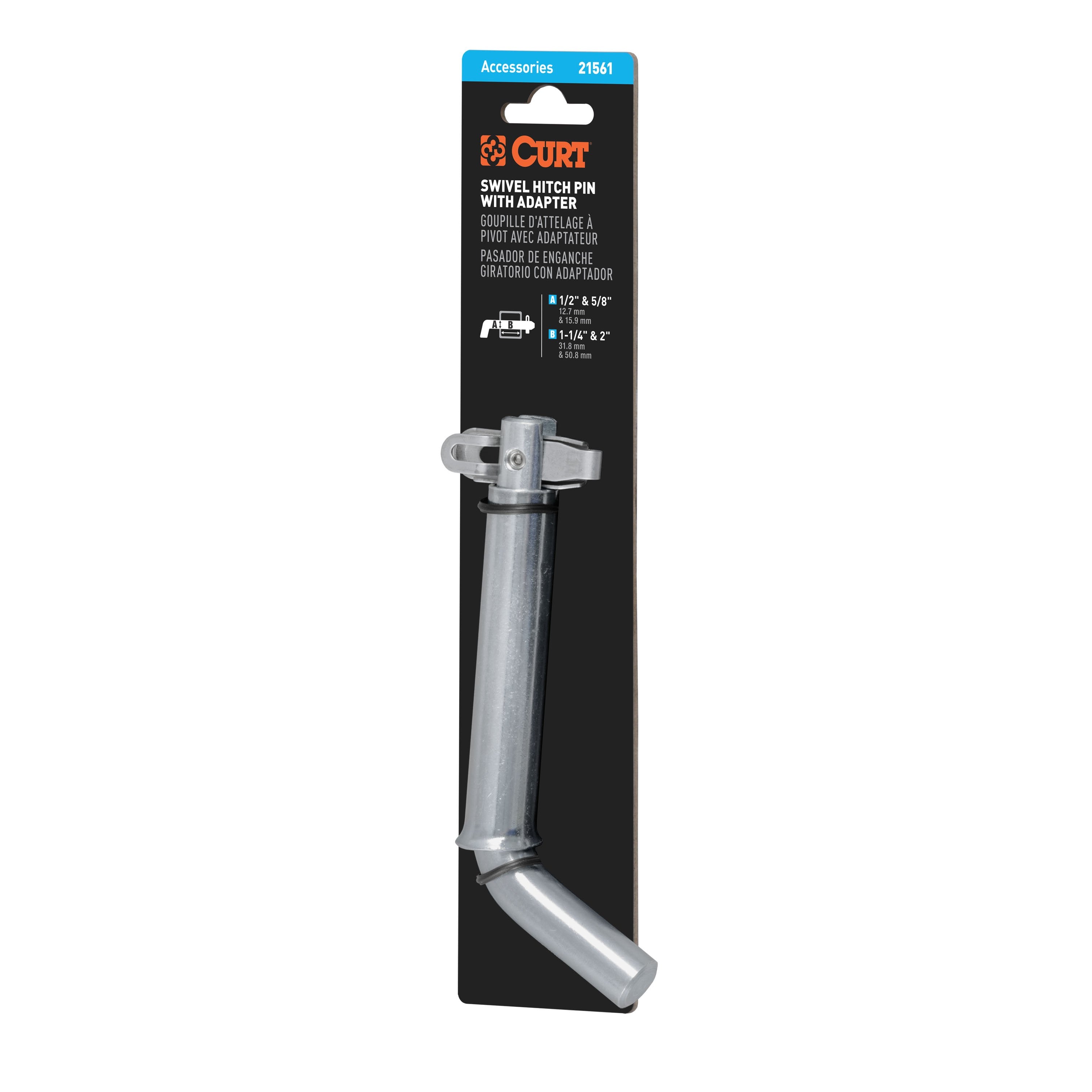 CURT Swivel Trailer Hitch Pin, 1/2-Inch Diameter with 5/8-Inch Adapter, Fits 1-1/4 or 2-Inch Receiver Model 21561