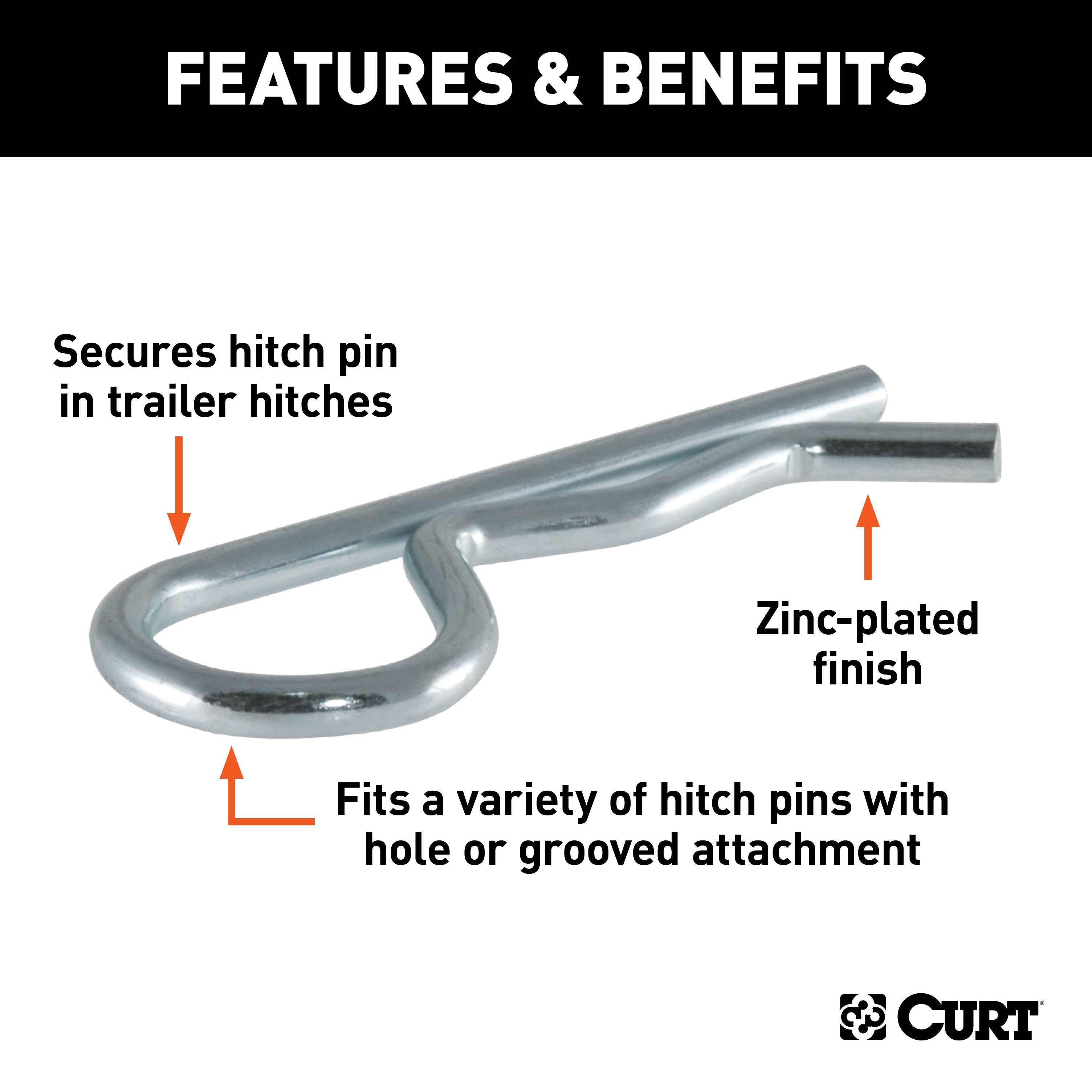 CURT Trailer Hitch Clips for 1/2 or 5/8-Inch Pins, 3-Pack Model 21602