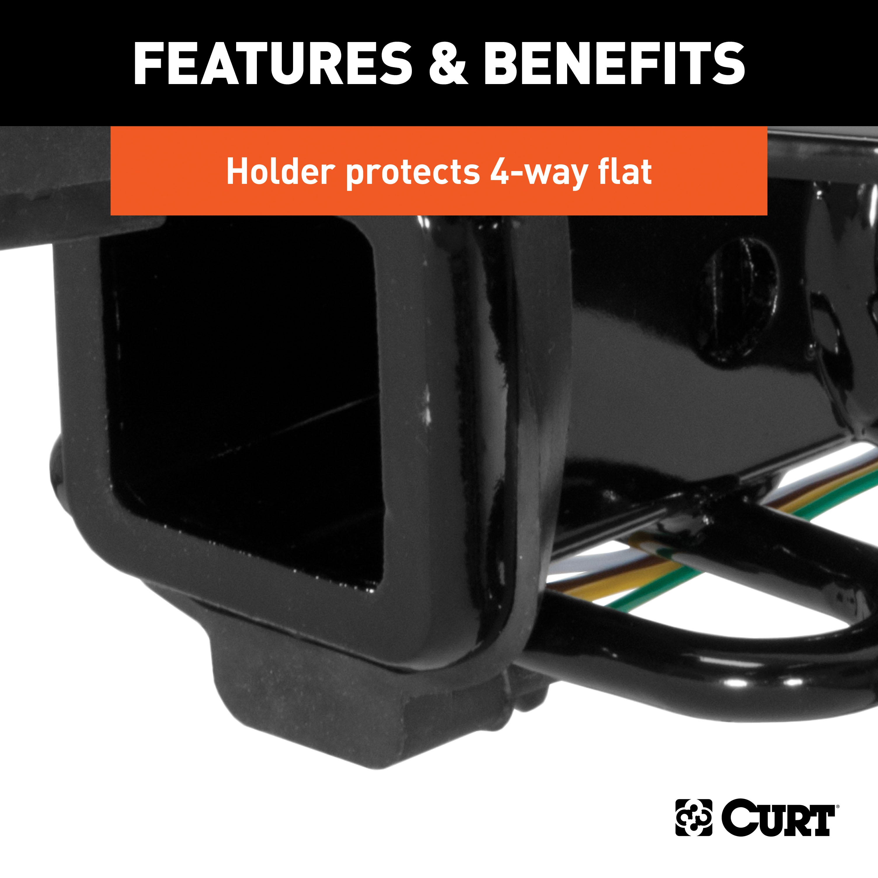 CURT Rubber Trailer Hitch Cover with 4-Way Flat Wiring Holder, Fits 2-Inch Receiver Model 21728