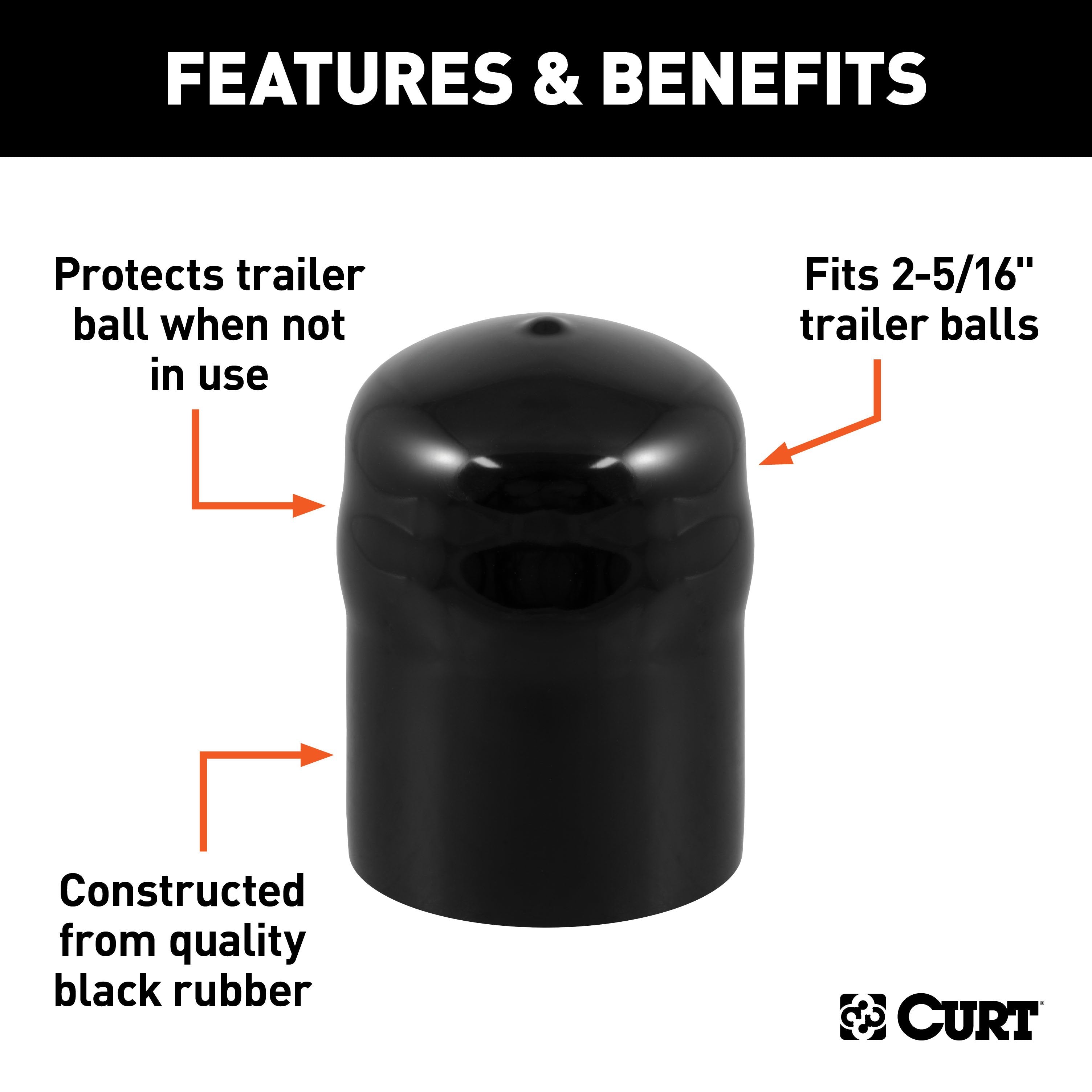 CURT Black Rubber Trailer Hitch Ball Cover, 2-5/16-Inch Diameter Model 21811